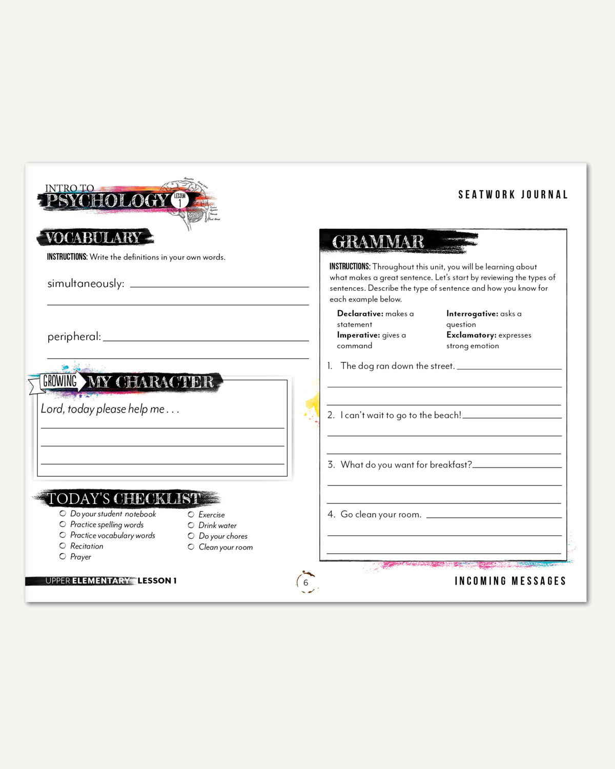Psychology homeschool unit study print student seatwork journal manuscript upper elementary worksheet