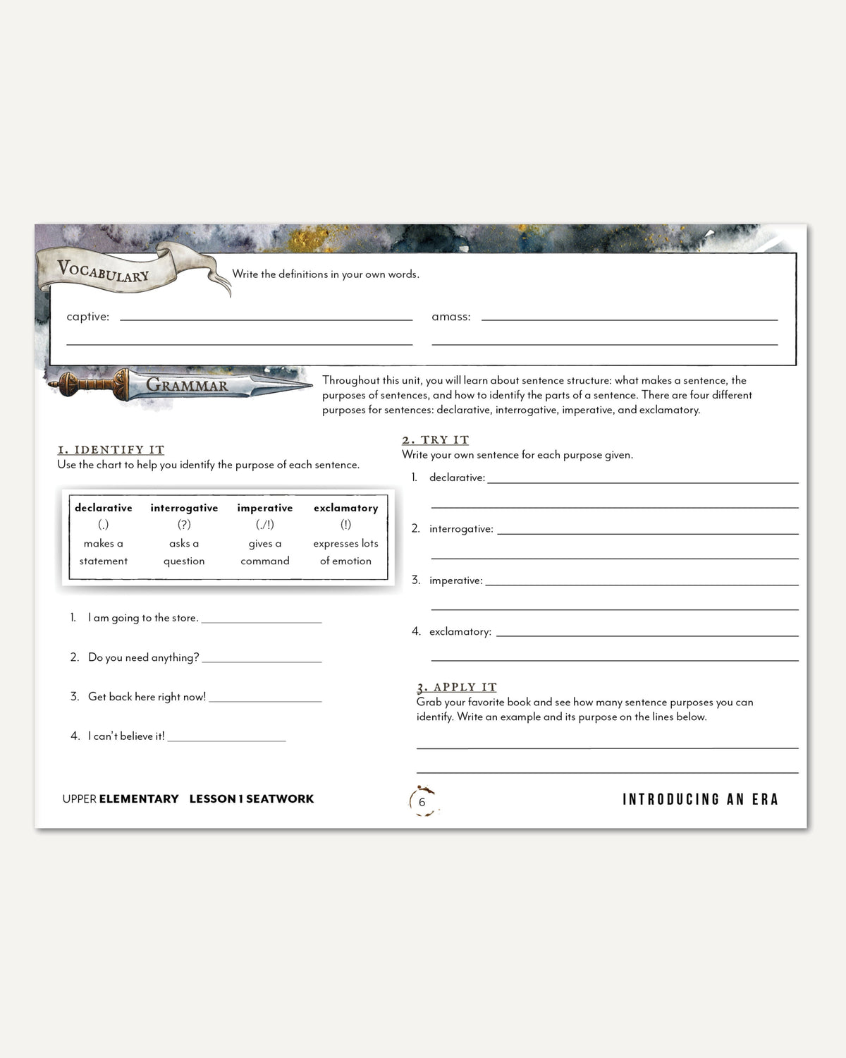 Middle Ages homeschool unit study digital student seatwork book in manuscript for upper elementary lesson one