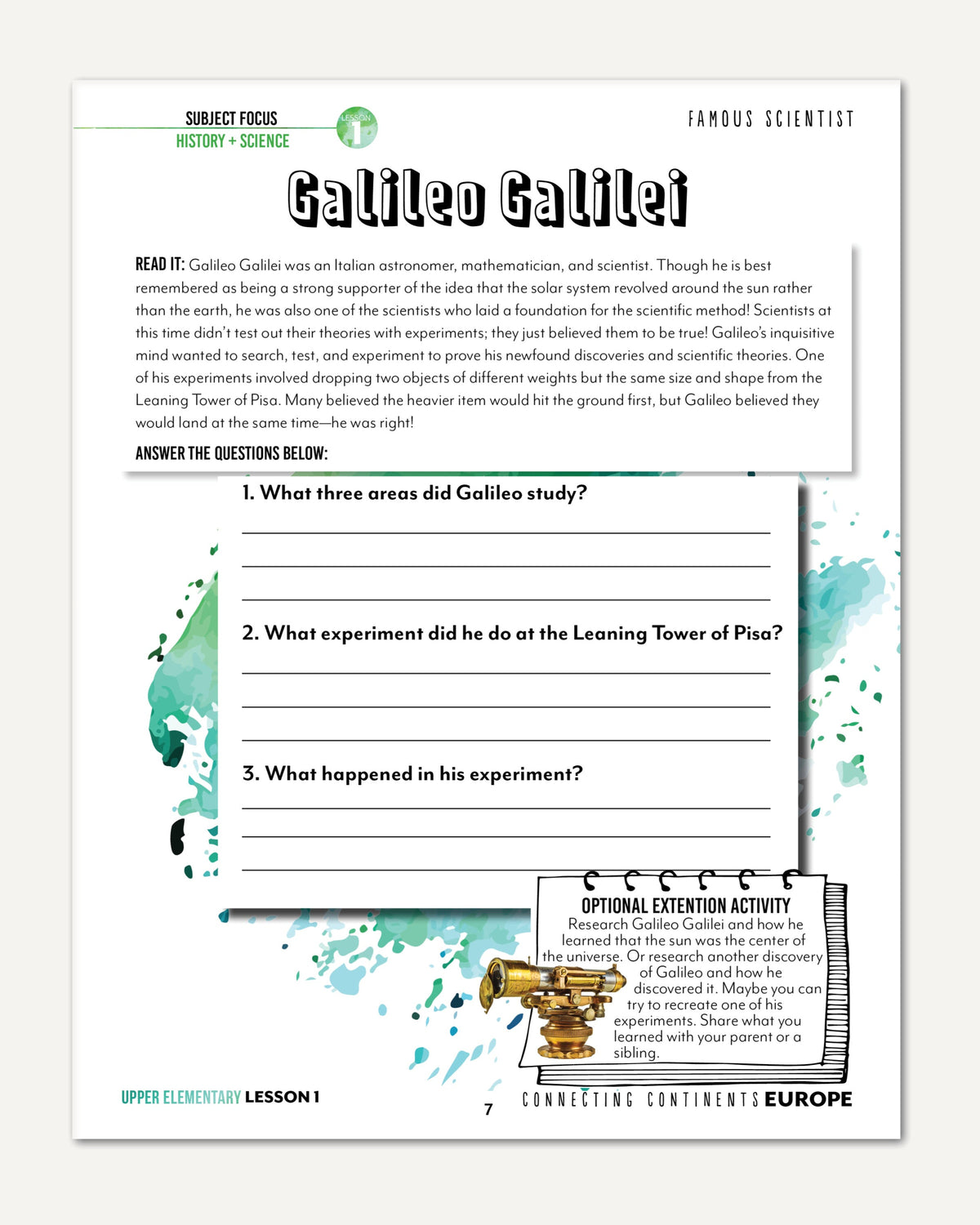 Europe homeschool unit study printed student book upper elementary lesson one