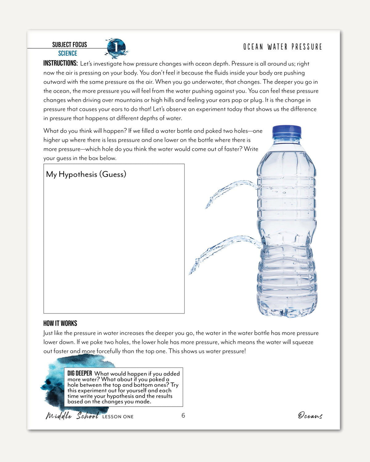 Oceans homeschool unit study digital student workbook for middle school with teacher's guide combo ocean water pressure