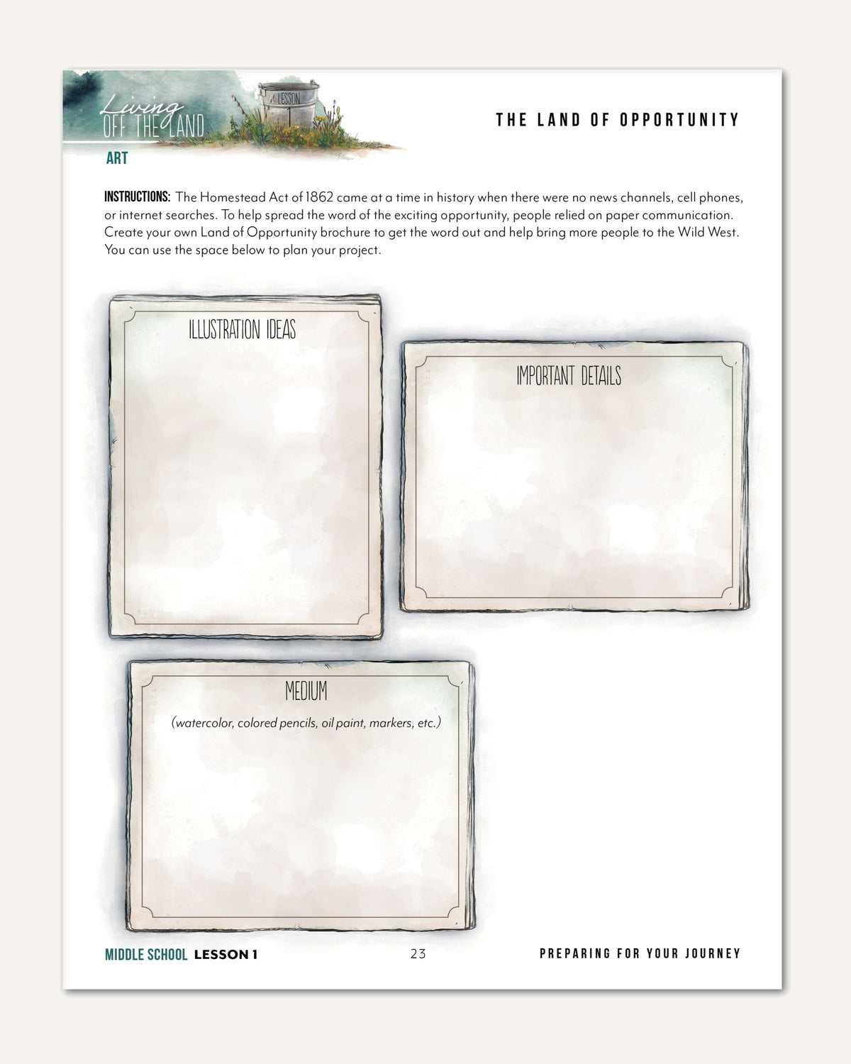 Living Off the Land homeschool unit study digital middle school student notebook and teacher's bundle lesson one