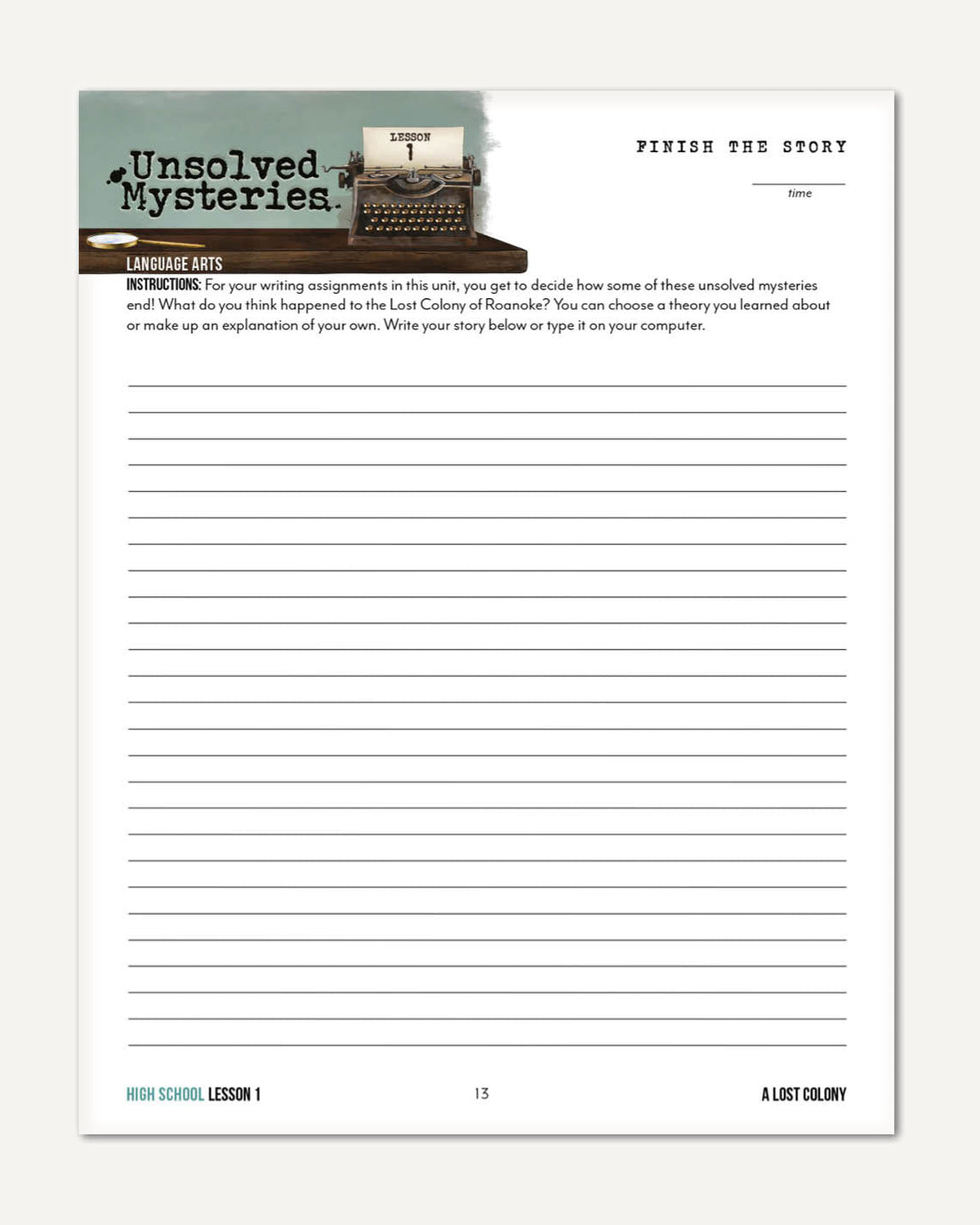 Unsolved Mysteries Homeschool Unit Study Digital High School Student Book Lesson 1 Finish the story