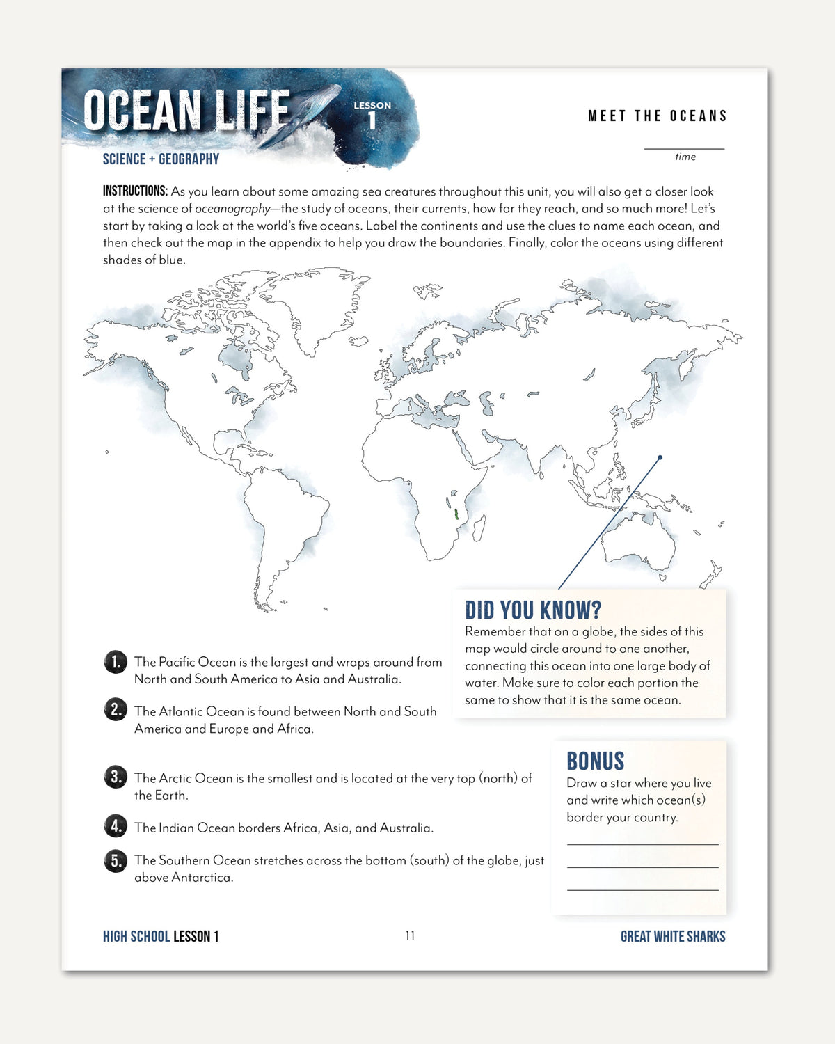 Ocean Life homeschool unit study digital student workbook for high school with teacher's guide bundle meet the oceans