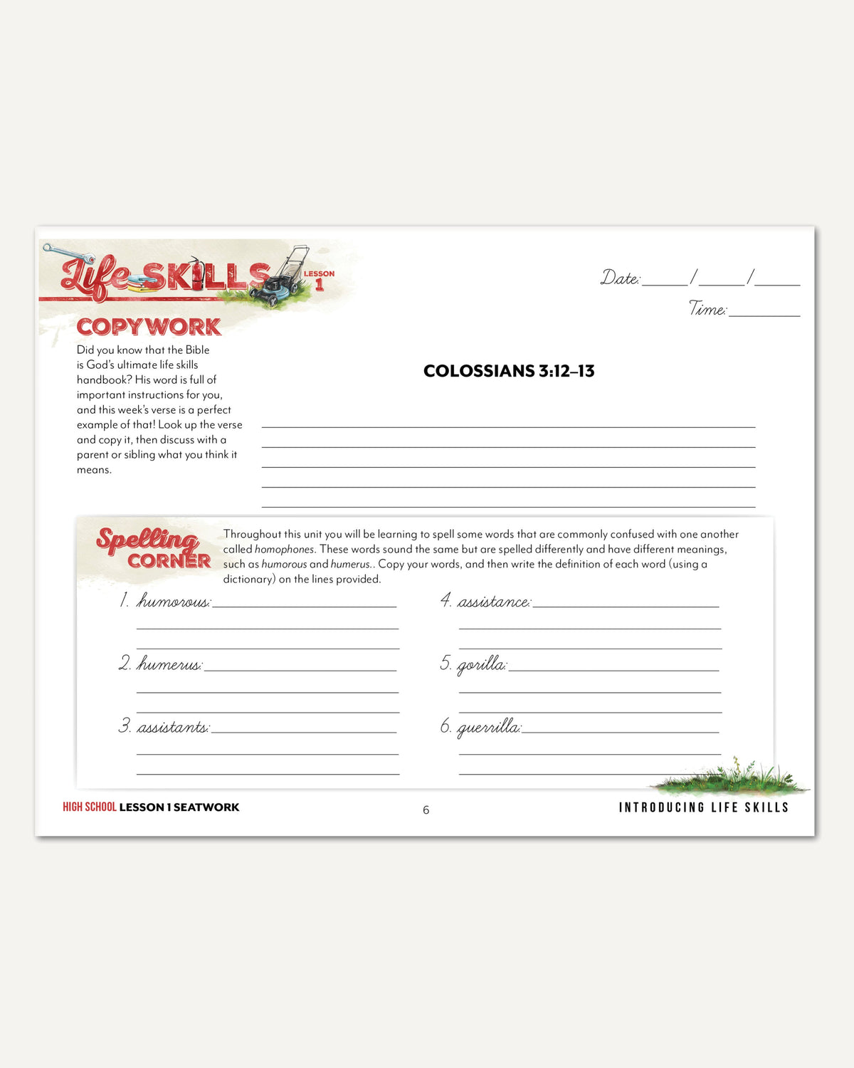 Life Skills homeschool unit study digital high school cursive seatwork journal