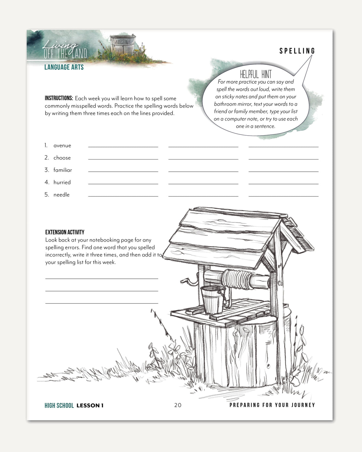 Living Off the Land homeschool unit study digital high school student notebook and teacher's bundle lesson one