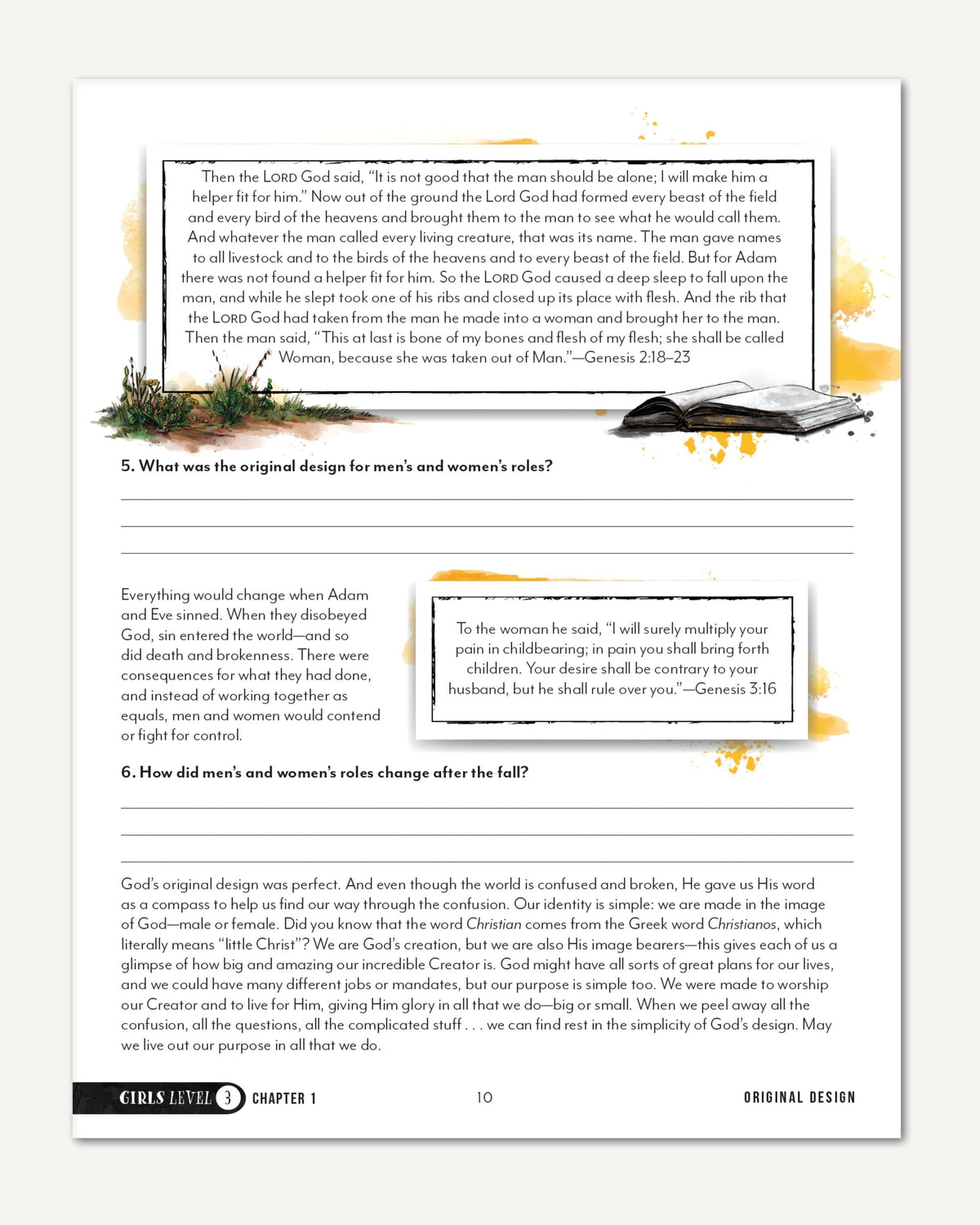 Growing Up with God Homeschool Unit Study Printed Girls Student Book Level 3 Chapter 1 Original Design