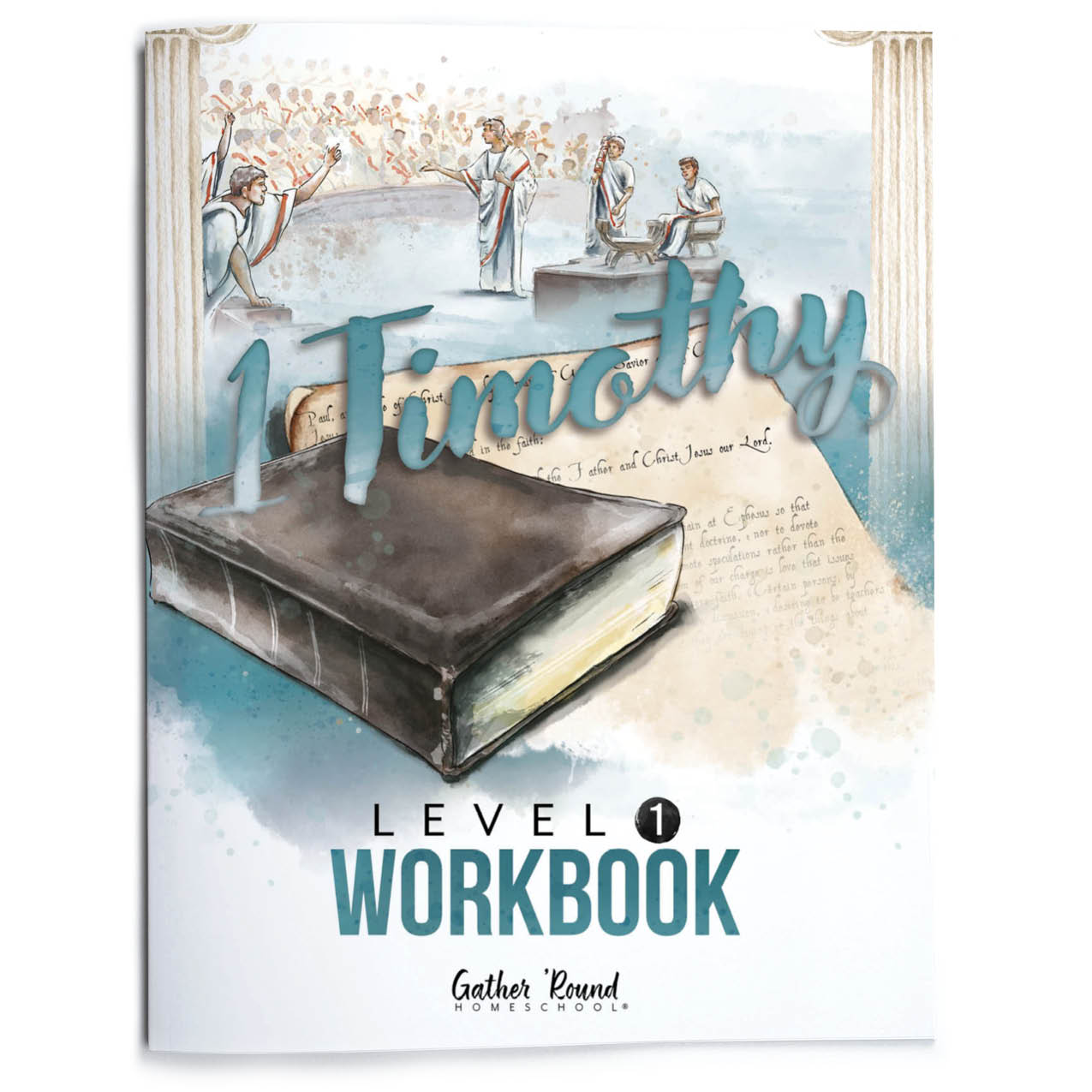 1 Timothy Level 1 Workbook cover with artistic design and text.