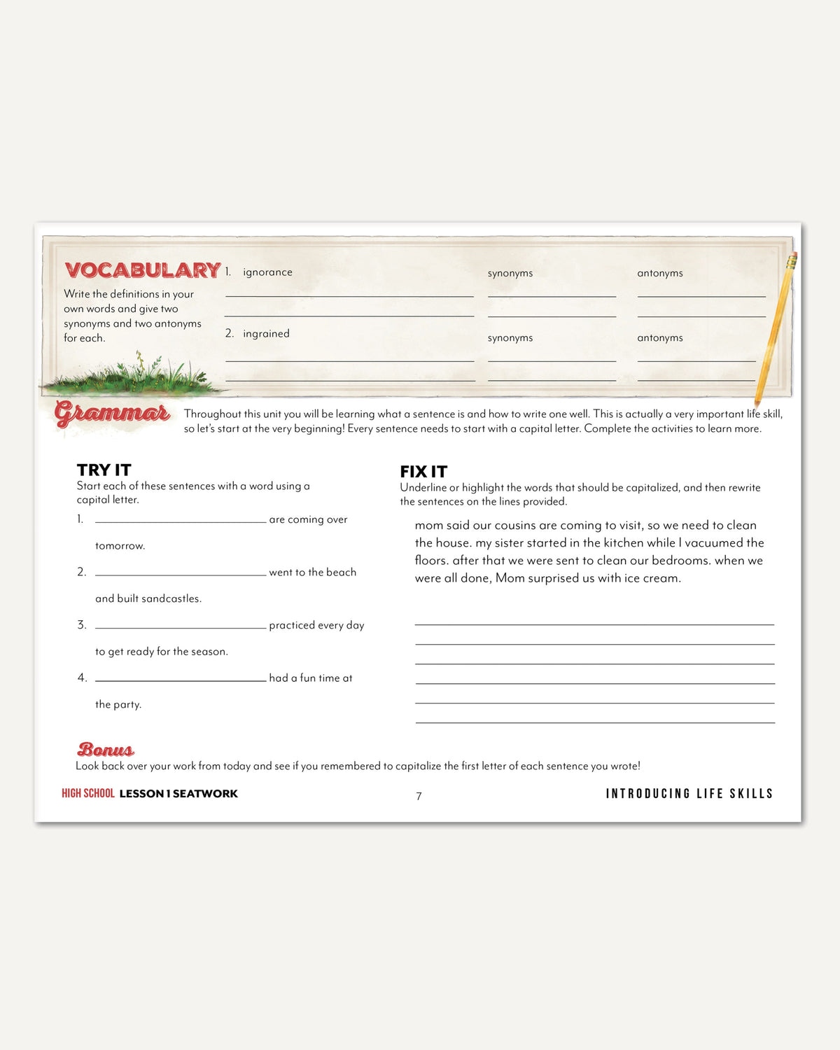 Life Skills homeschool unit study digital high school manuscript seatwork journal