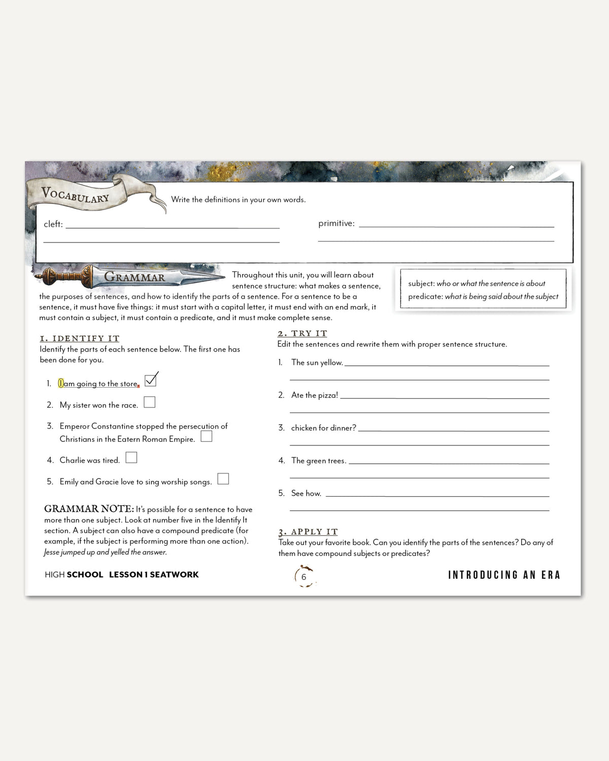 Middle Ages homeschool unit study digital student seatwork book in manuscript for high school lesson one