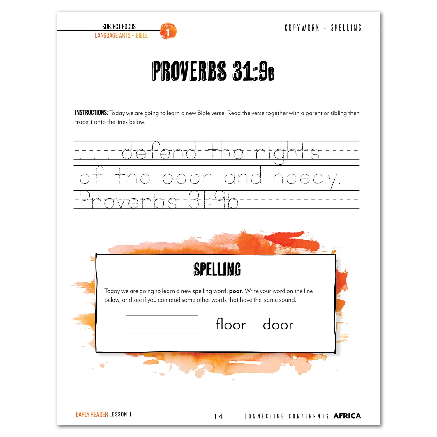 Africa homeschool unit study Printed Early Reader Student Book Lesson 1 Page