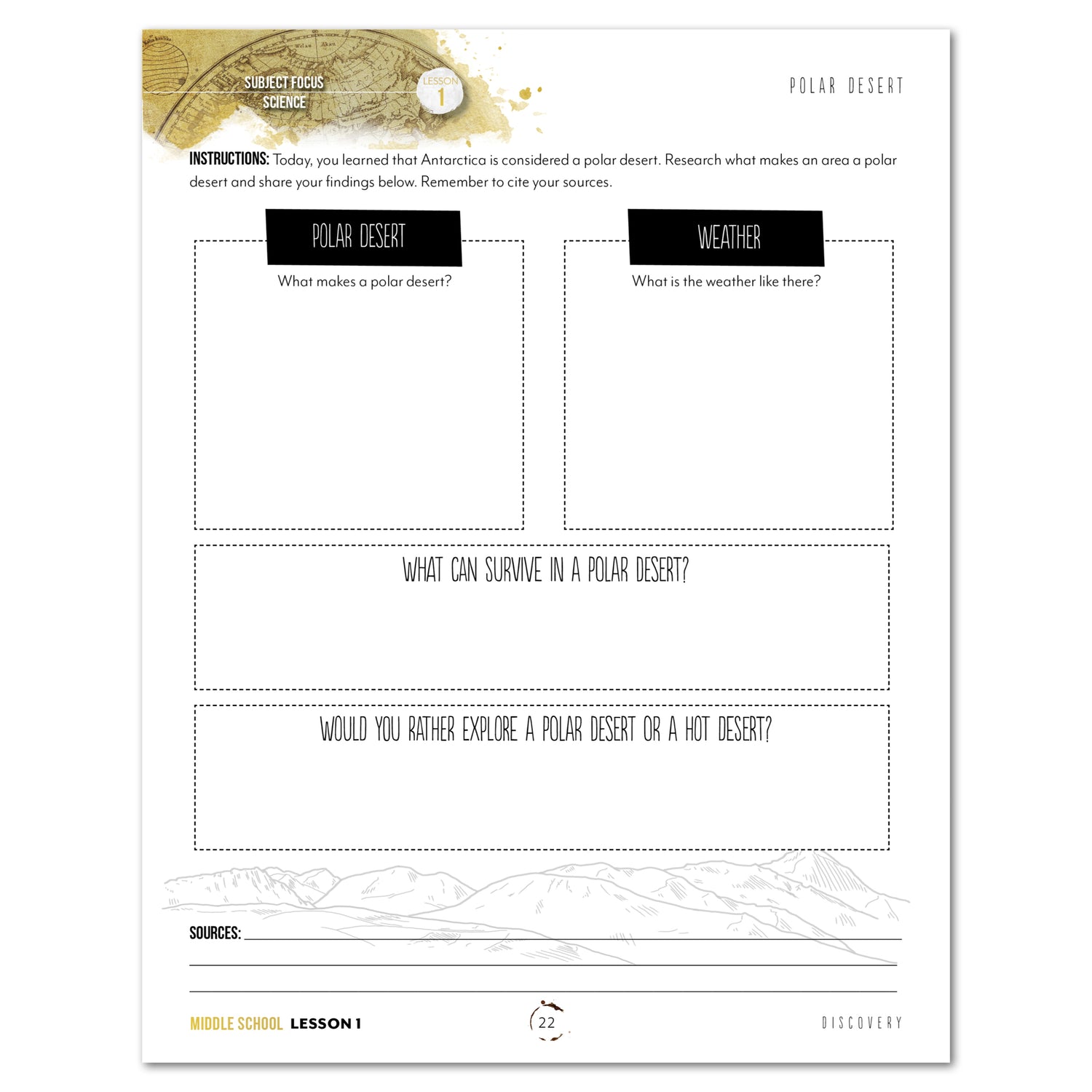 Antarctica homeschool unit study student notebook lesson page for middle school