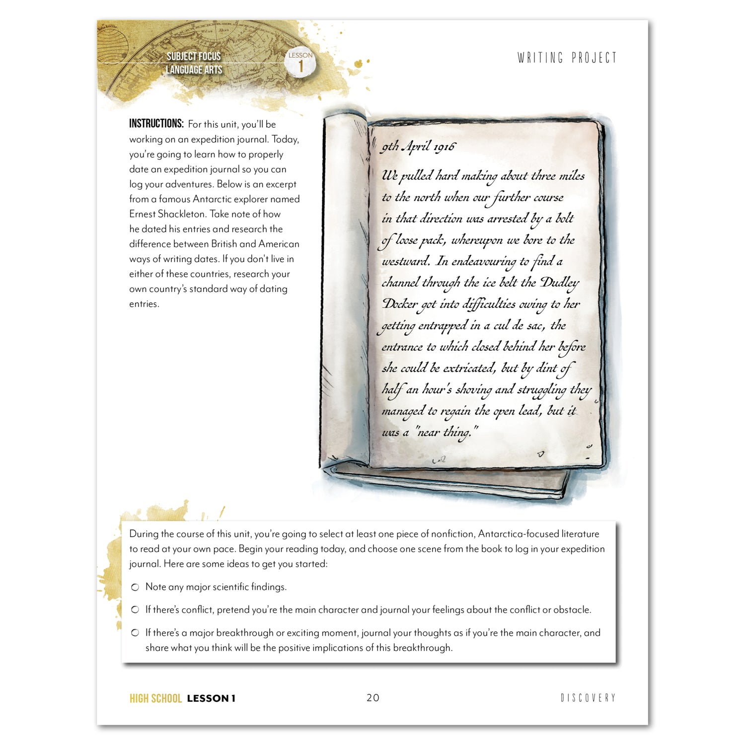 Antarctica homeschool unit study student notebook lesson page for high school