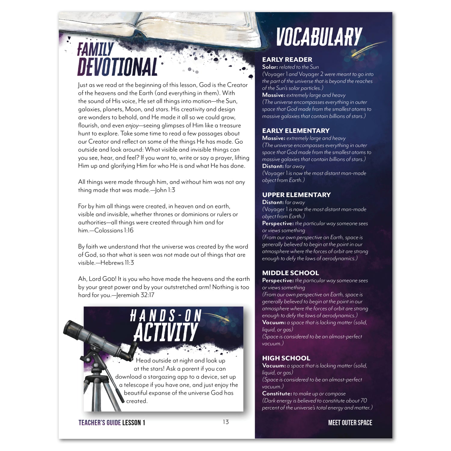 Astronomy Homeschool Unit Study Printed Teacher's Guide Lesson 1 Part 2