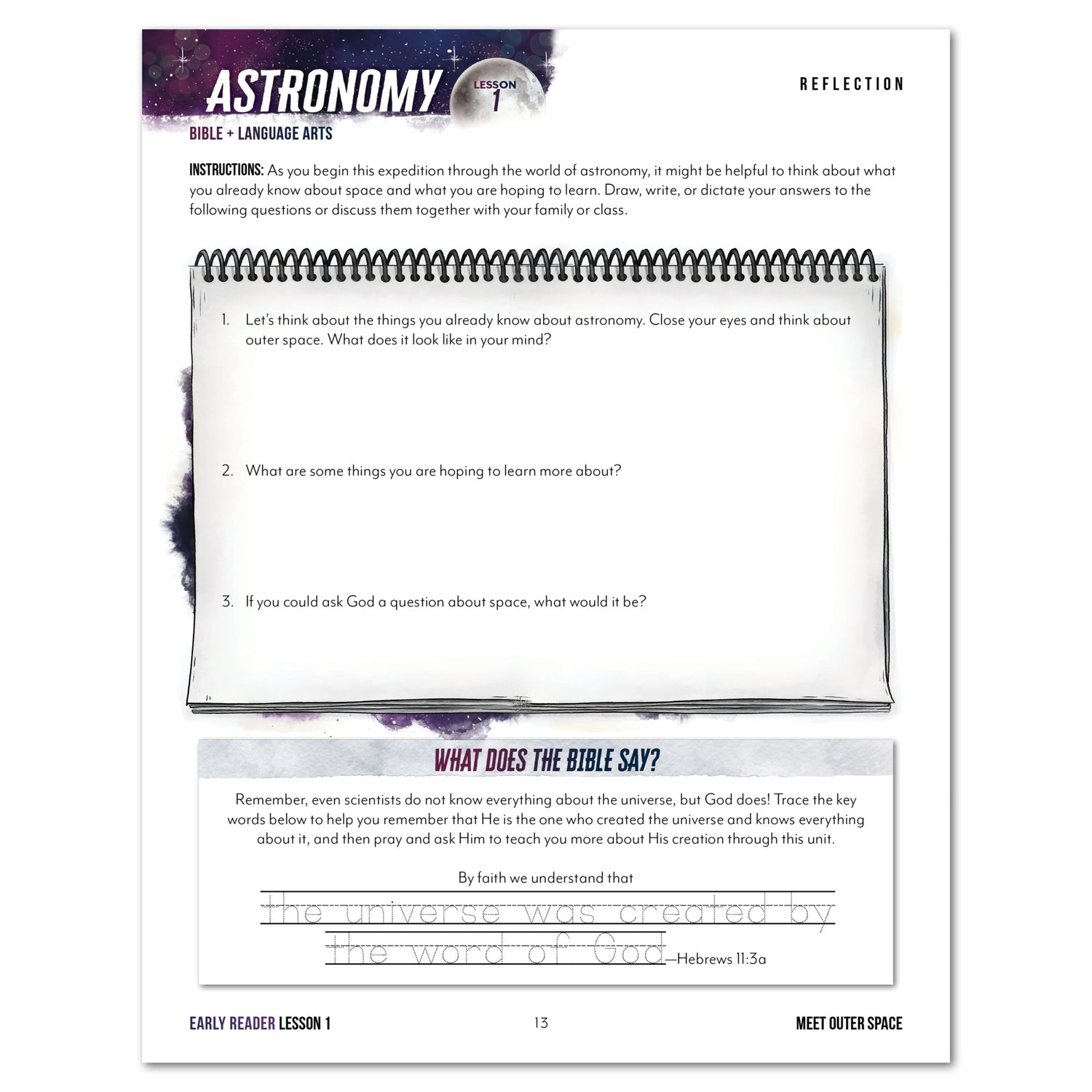 Astronomy Homeschool Unit Study Printed Early Reader Student Book Lesson 1