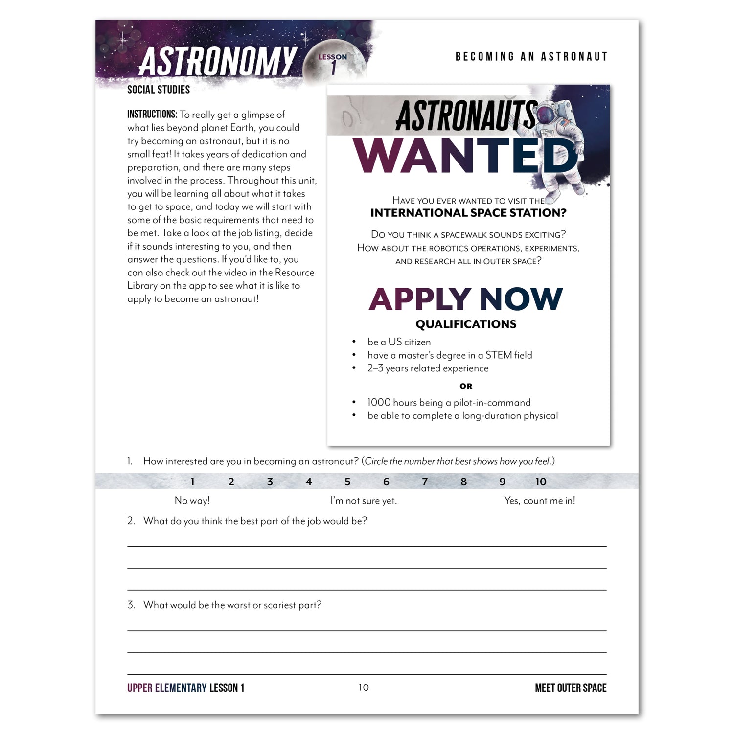 Astronomy Homeschool Unit Study Printed Upper Elementary Student Book Lesson 1