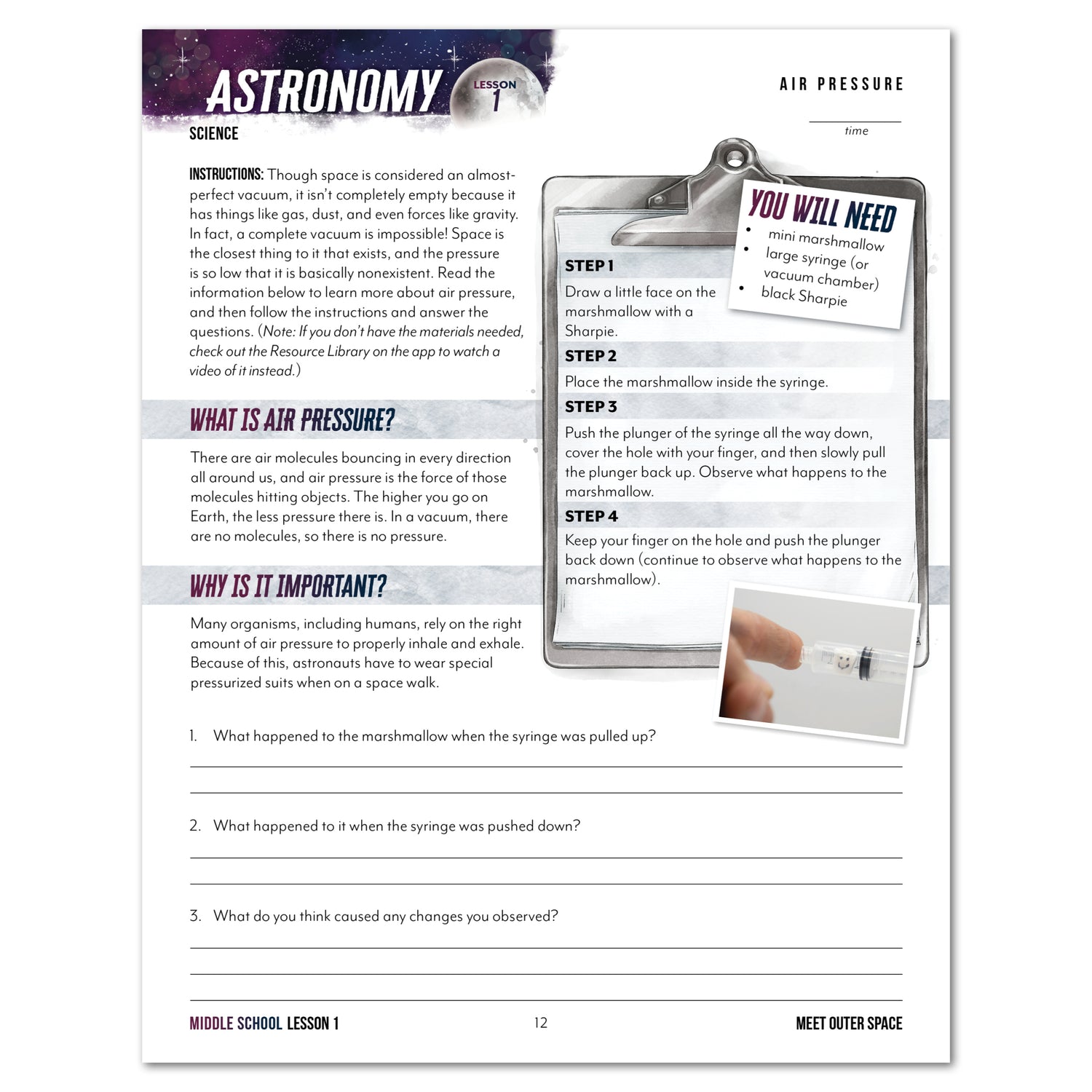 Astronomy Homeschool Unit Study Printed Middle School Student Book Lesson 1