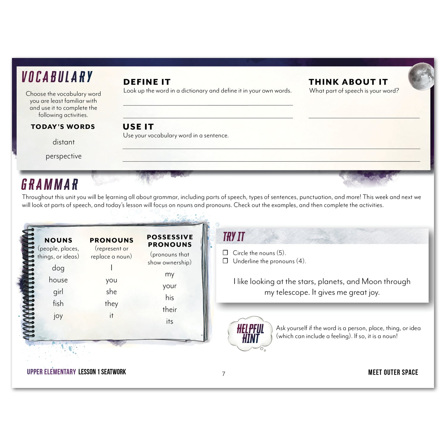 Astronomy Homeschool Unit Study Digital Seatwork Journal Manuscript Upper Elementary Vocabulary Lesson 1