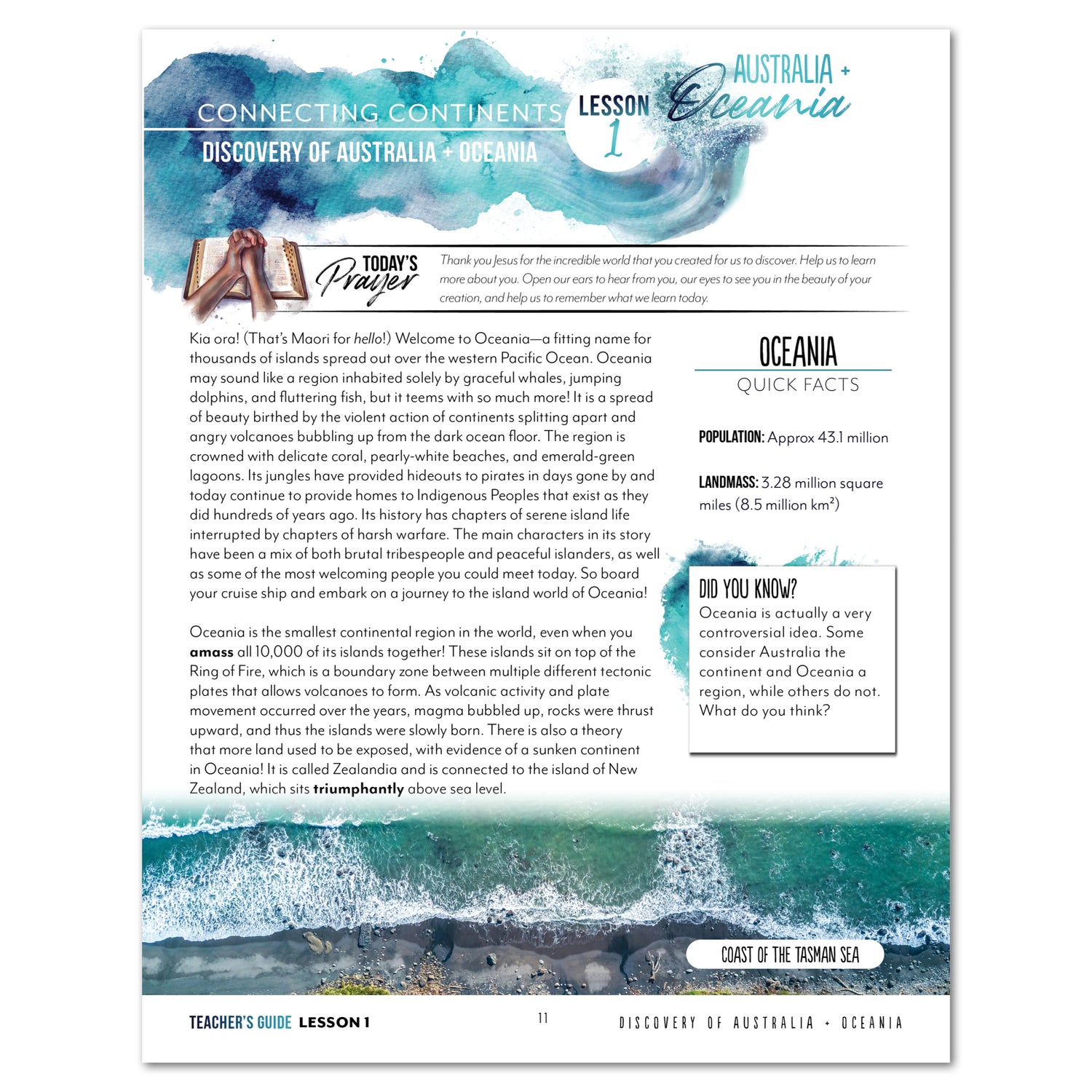 Australia + Oceania Homeschool Study Unit Digital Teacher's Daily Lesson 1 Part 1