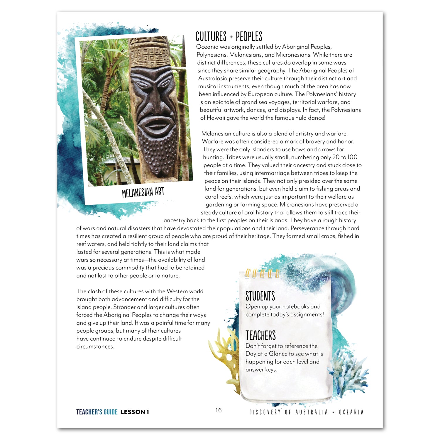 Australia + Oceania Homeschool Study Unit Printed Teacher's Guide Daily Lesson 1 Part 2