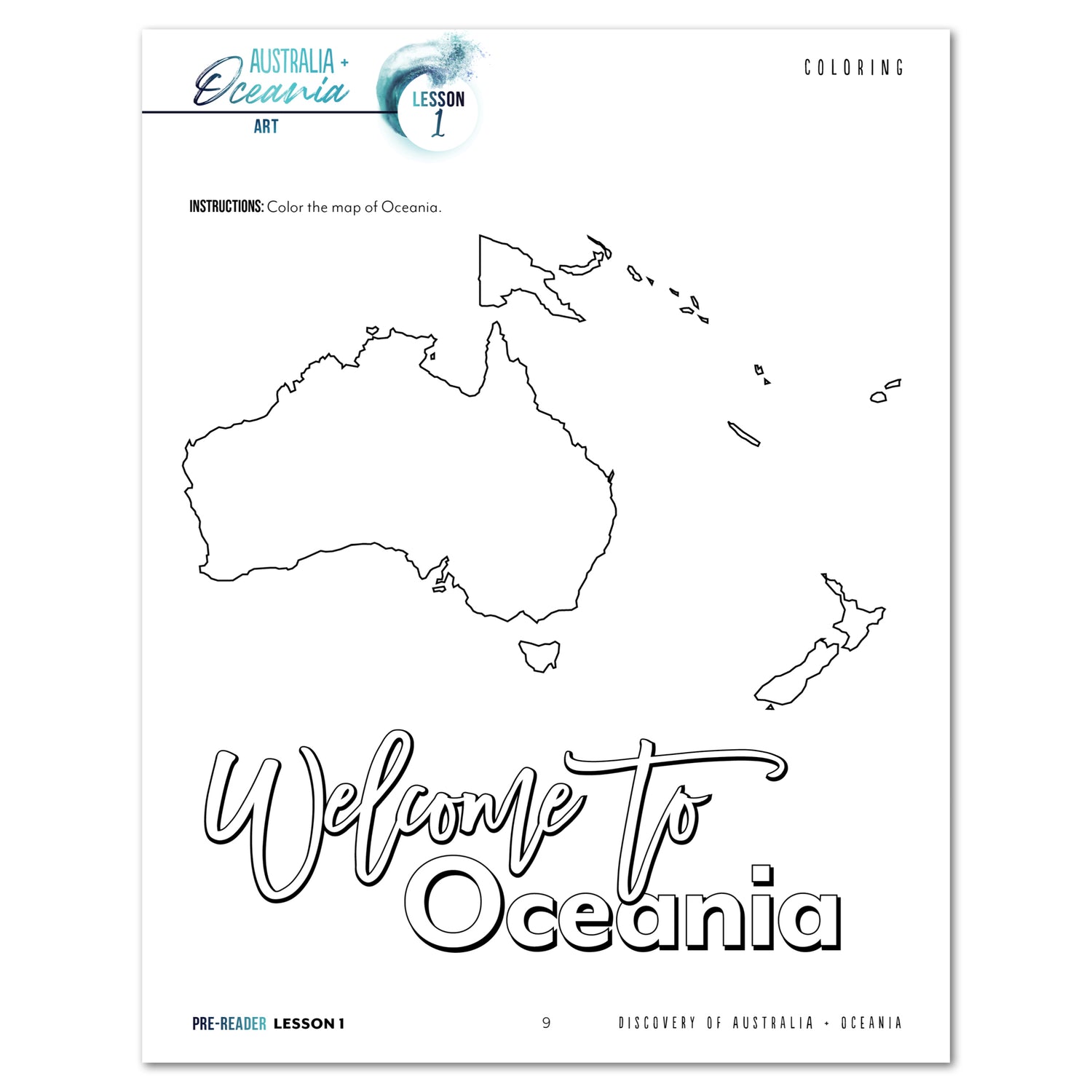 Australia + Oceania Homeschool Study Unit Printed Pre-Reader Student Book Daily Lesson 1