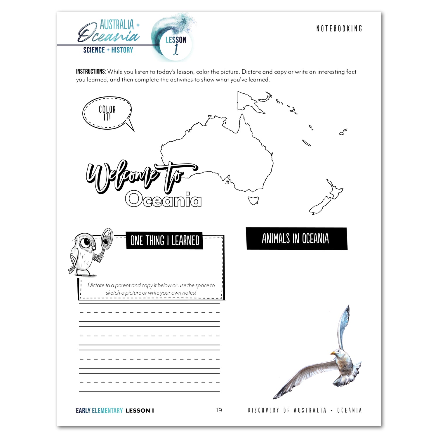 Australia + Oceania Homeschool Study Unit Printed Early Elementary Student Book Daily Lesson 1