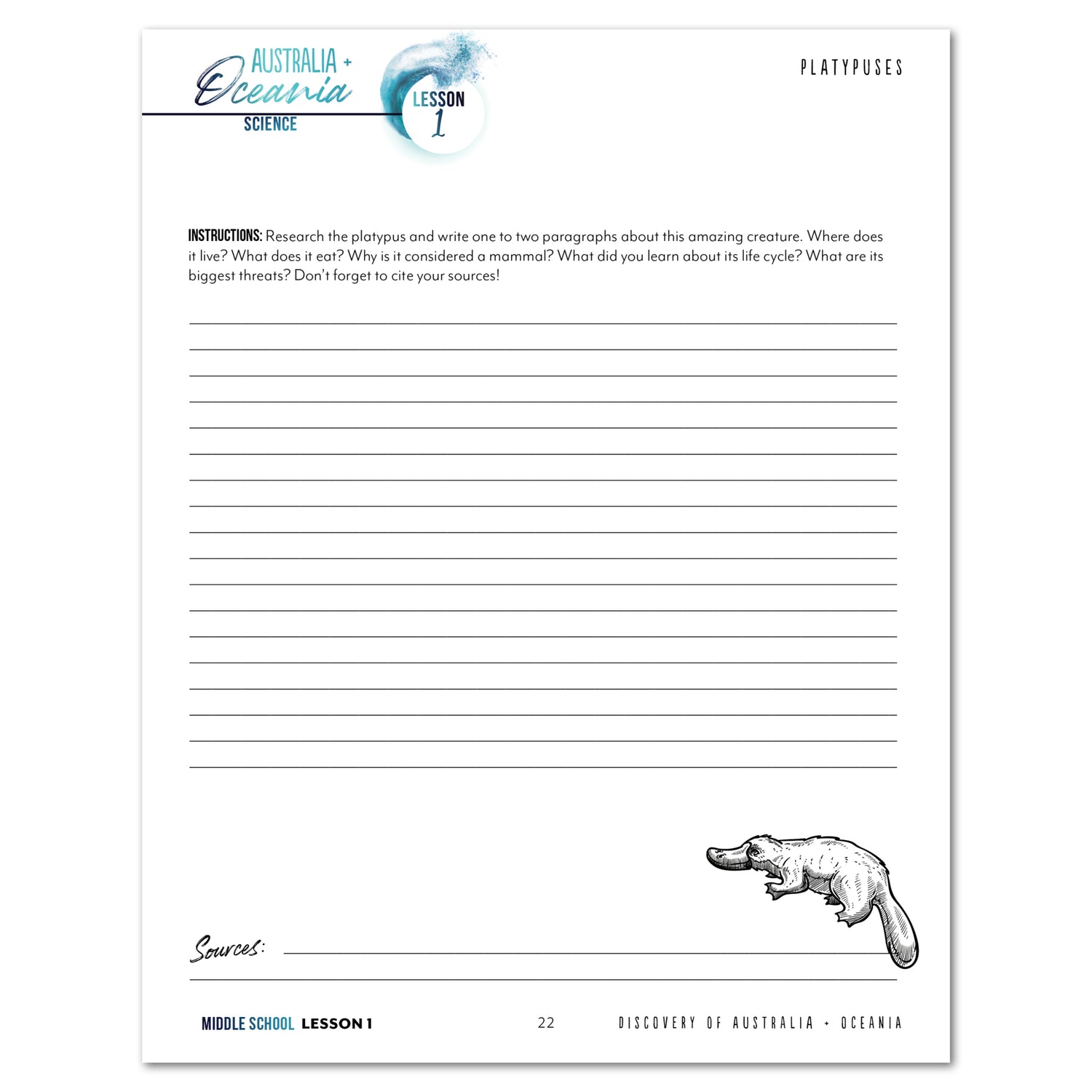 Australia + Oceania Homeschool Study Unit Printed Middle School Student Book Daily Lesson 1