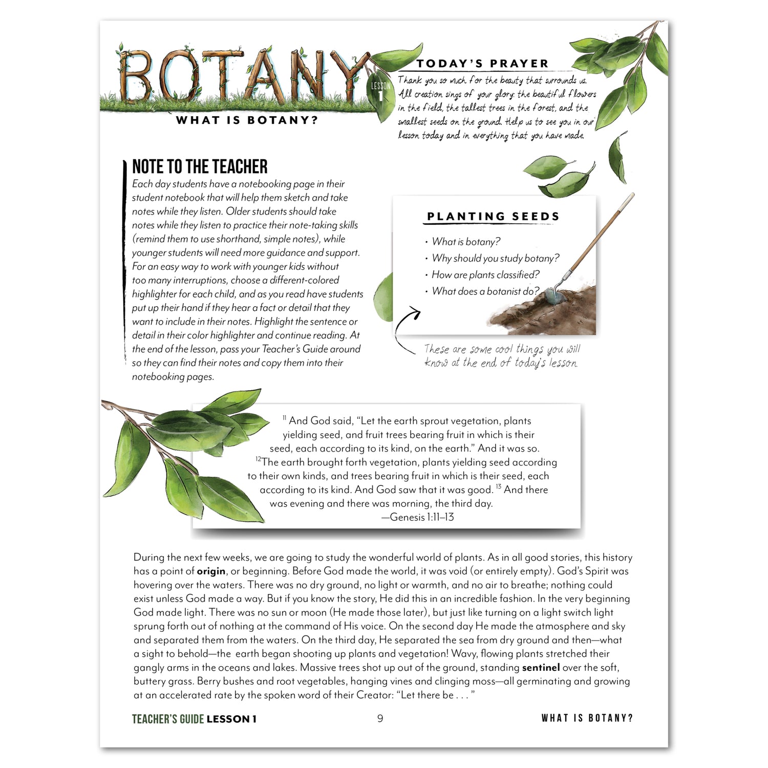 Botany Homeschool Unit Study Printed Teacher's Guide Daily Lesson 1 Part 1