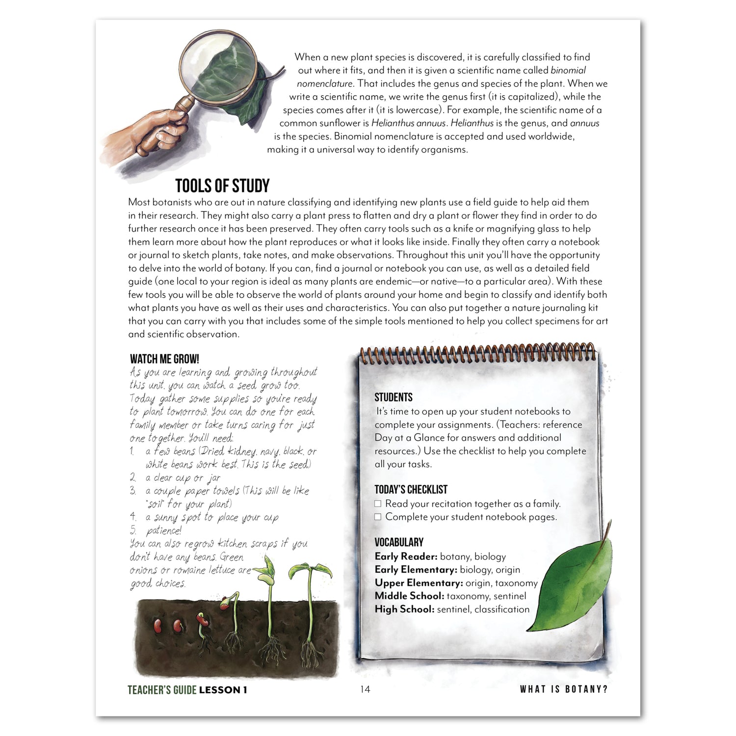 Botany Homeschool Unit Study Printed Teacher's Guide Daily Lesson 1 Part 2