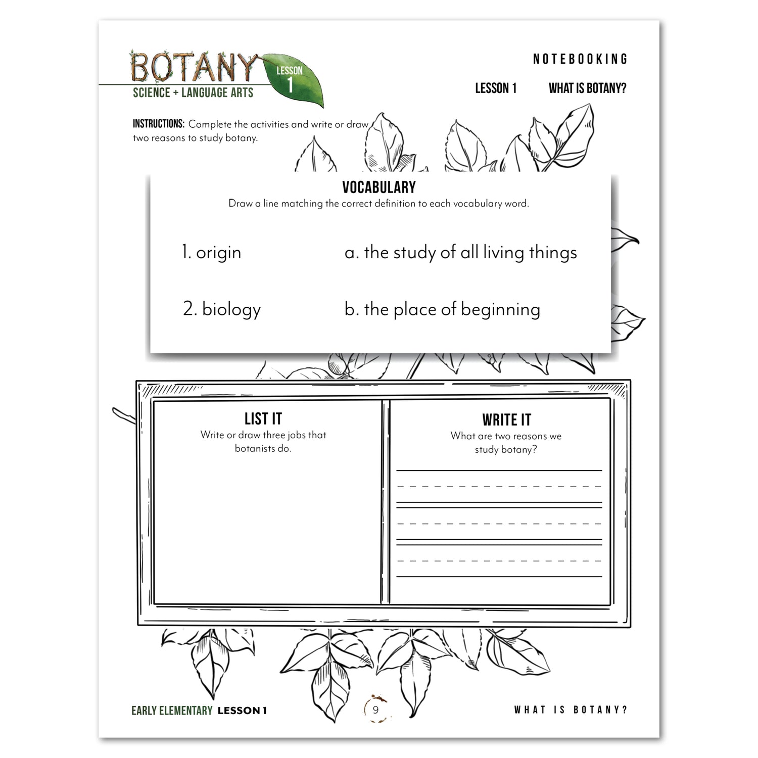 Botany Homeschool Unit Study Digital Early Elementary Student Book Daily Lesson 1 Notebooking