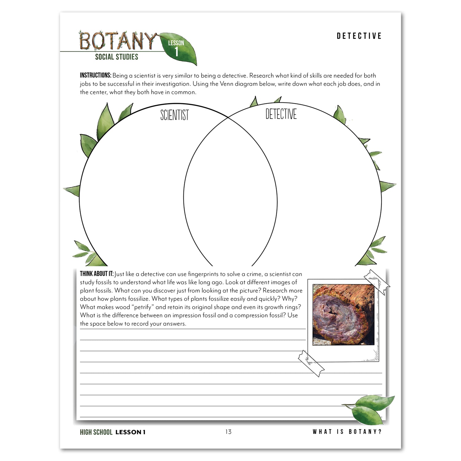 Botany Homeschool Unit Study Printed High School Student Book Daily Lesson 1 Detective