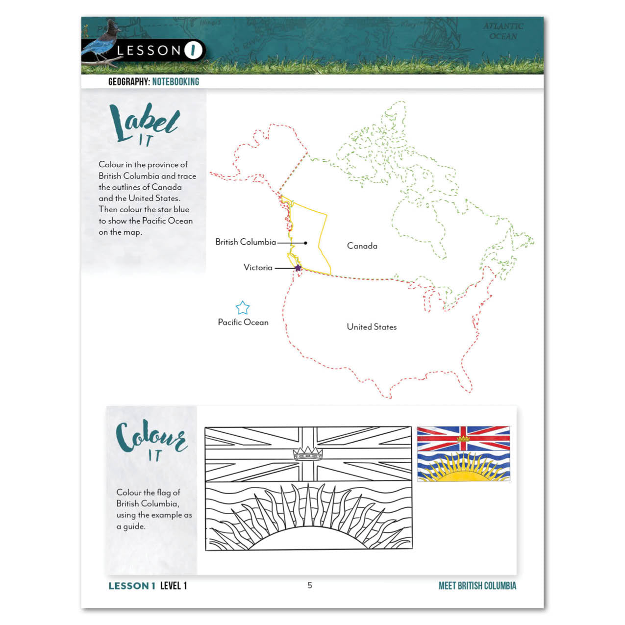 British Columbia Homeschool Unit Study Digital Level 1 Student Book Daily Lesson 1