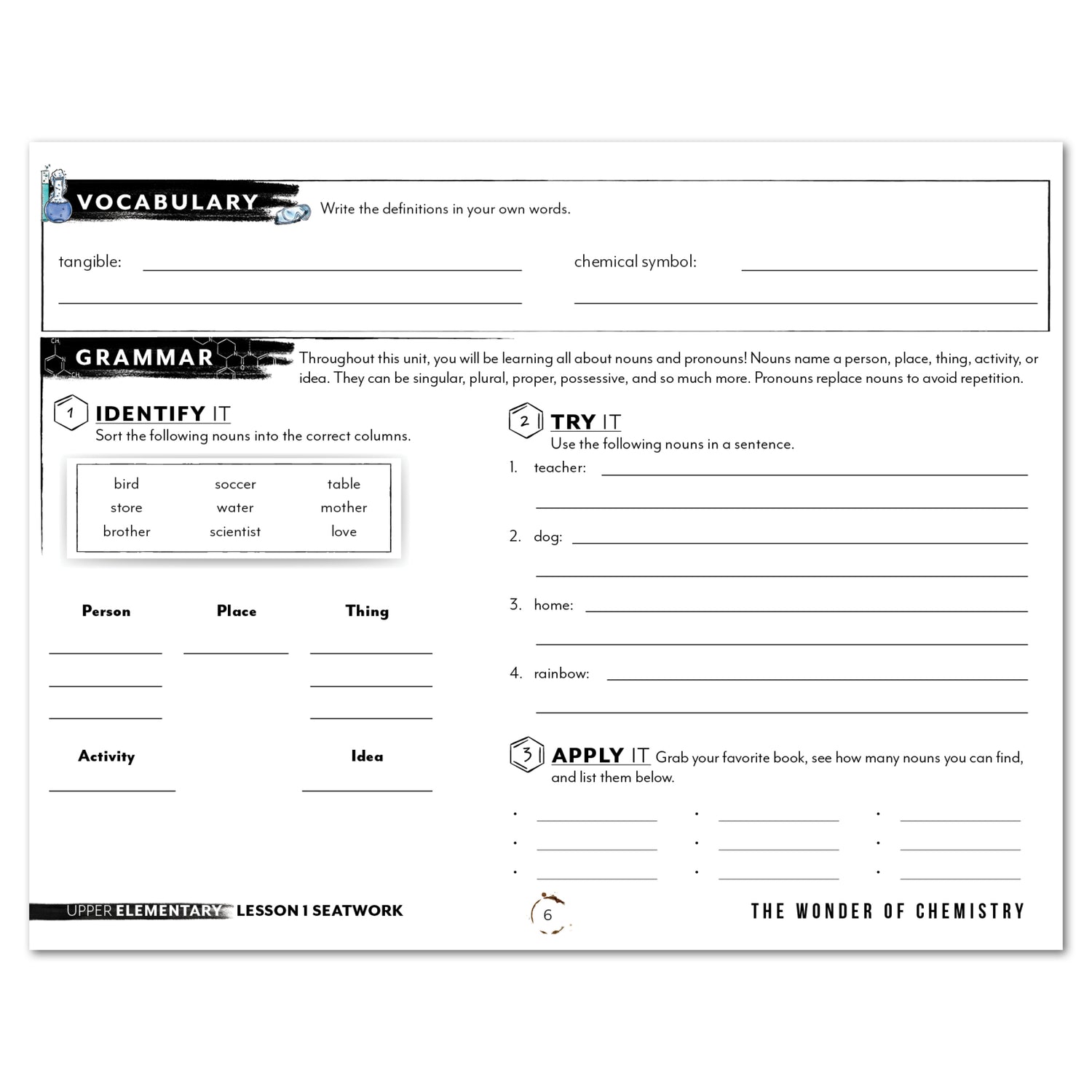 Chemistry Homeschool Unit Study Printed Seatwork Journal Manuscript Upper Elementary Vocabulary and Grammar