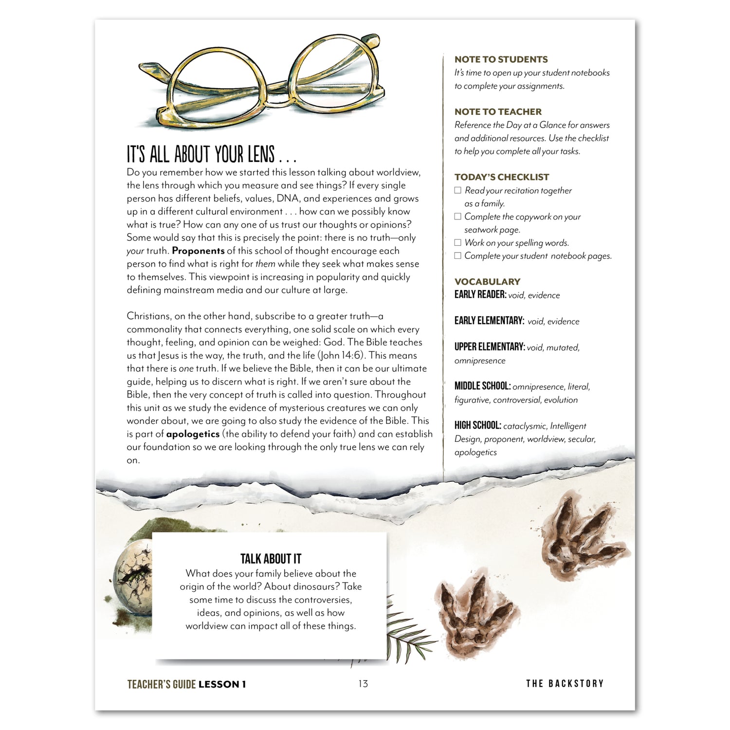 Dinosaurs Homeschool Unit Study Printed Teacher's Guide Lesson 1 The Backstory Part 2