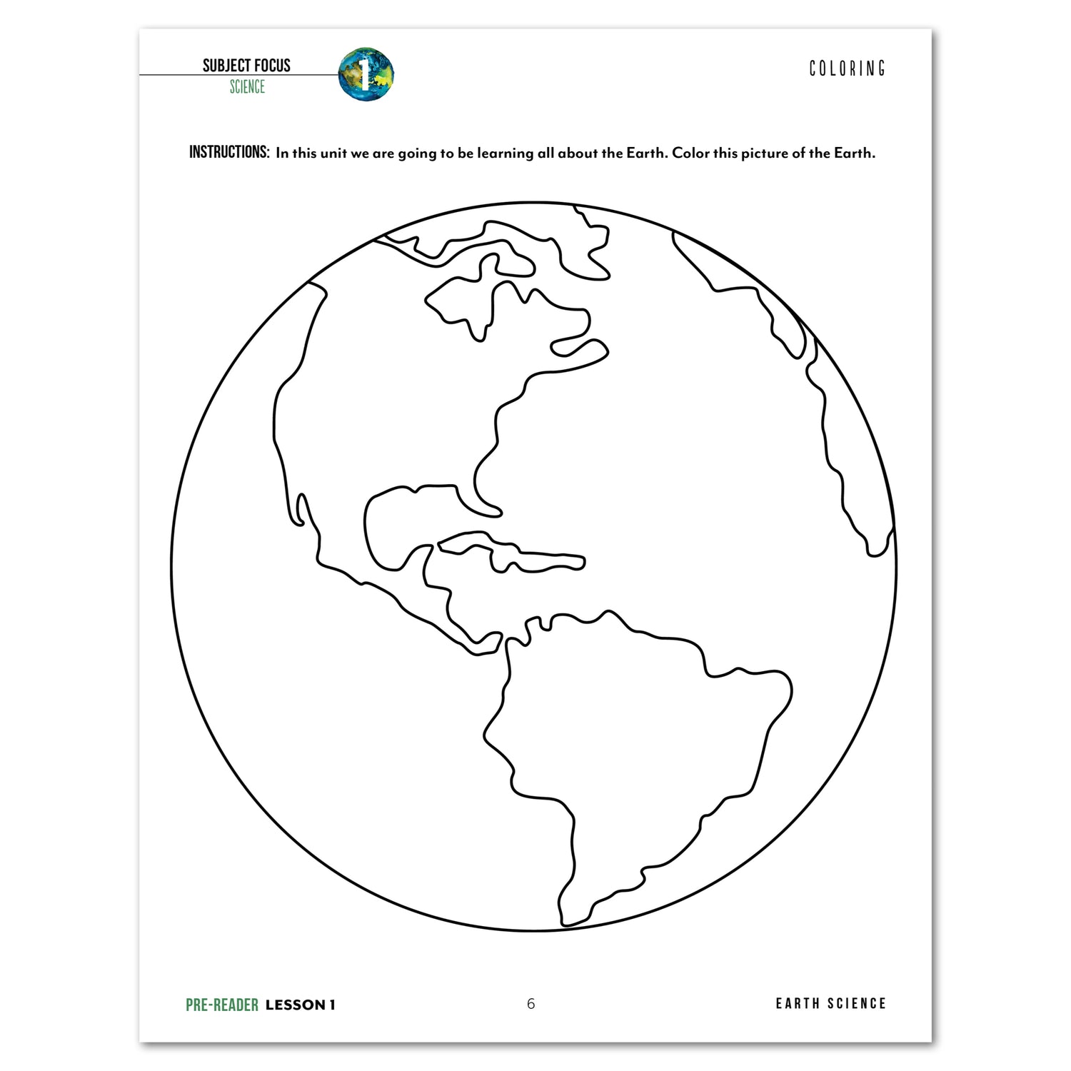 Earth Science Homeschool Unit Study Printed Pre-Reader Student Book Lesson 1 Coloring