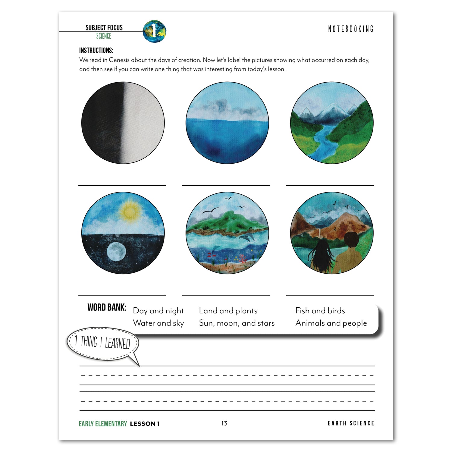Earth Science Homeschool Unit Study Printed Early Elementary Student Book Lesson 1 Noteooking