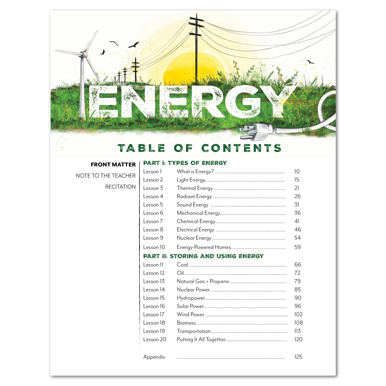 Energy Homeschool Unit Study Digital Teacher's Guide Table of Contents