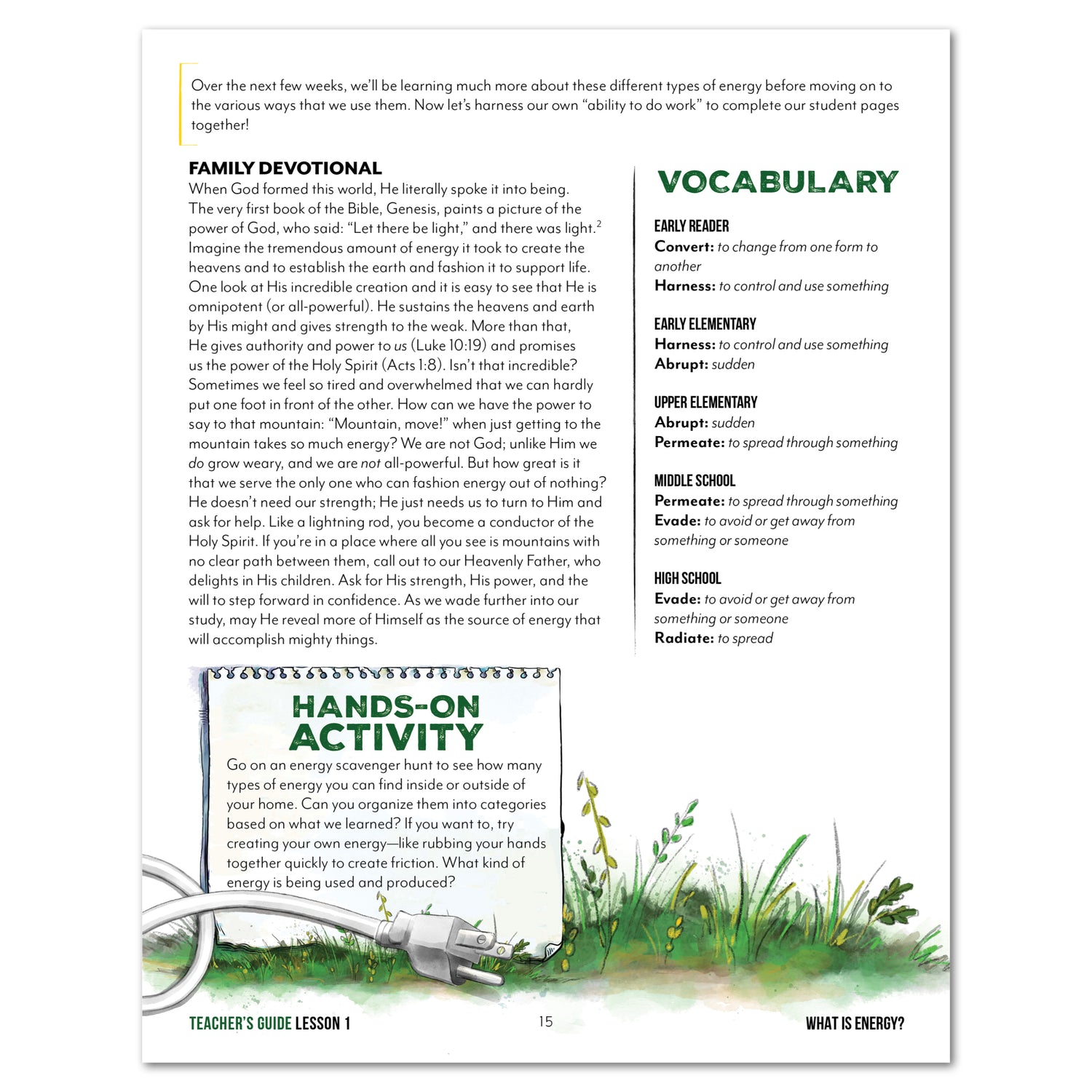 Energy Homeschool Unit Study Printed Teacher's Guide Lesson 1 What is Energy Part 2