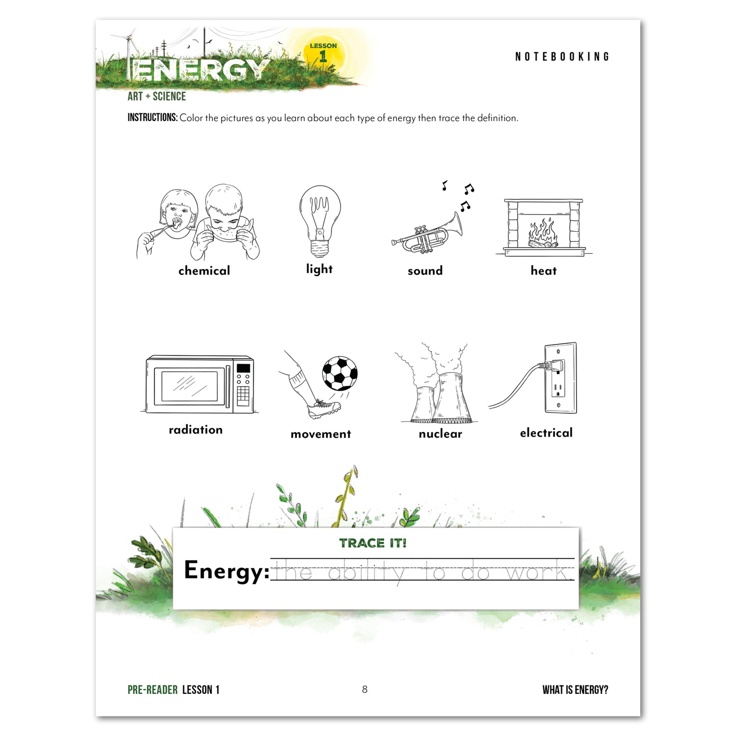 Energy Homeschool Unit Study Digital Pre-Reader Student Book Lesson 1 Notebooking
