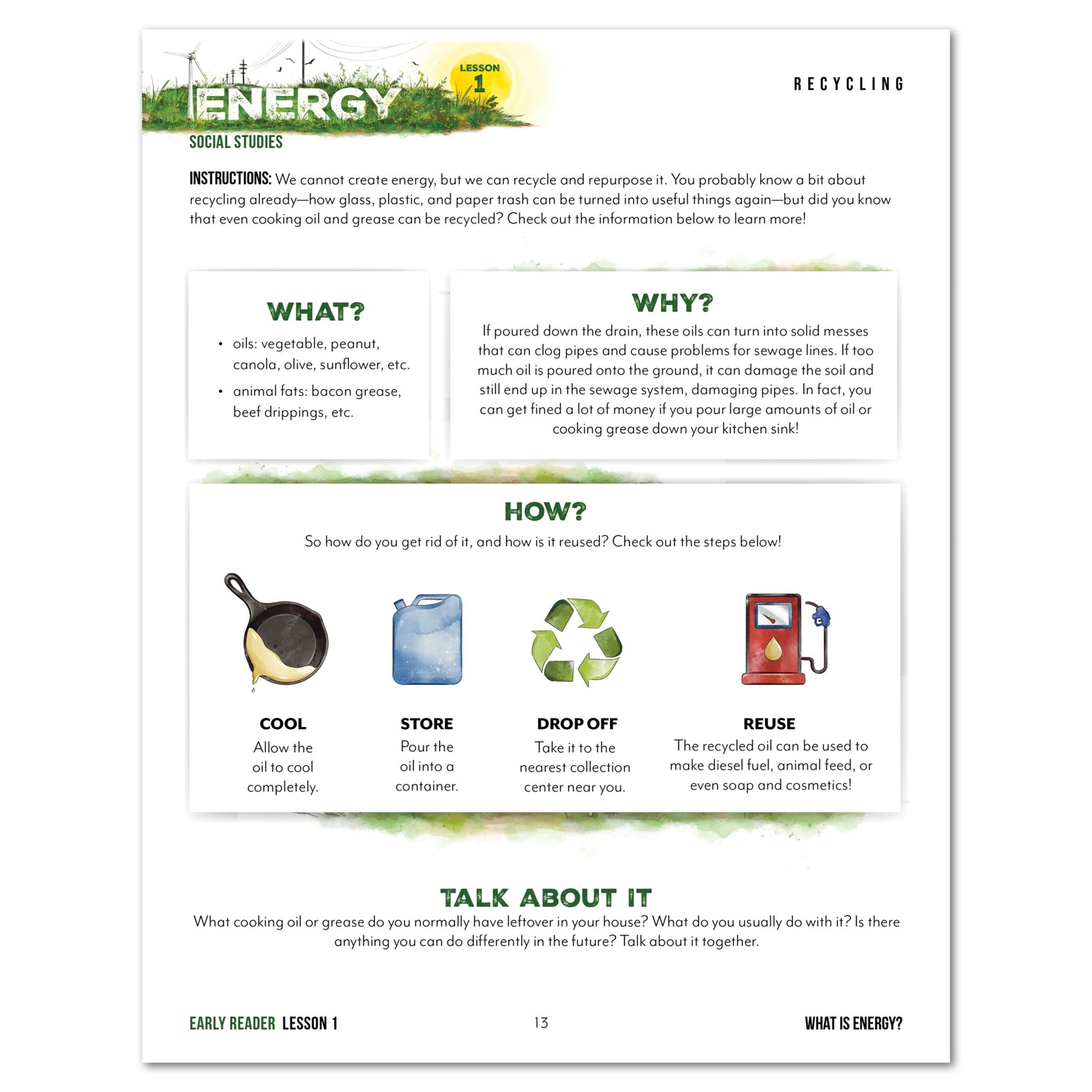 Energy Homeschool Unit Study Printed Early Reader Student Book Lesson 1 Recycling