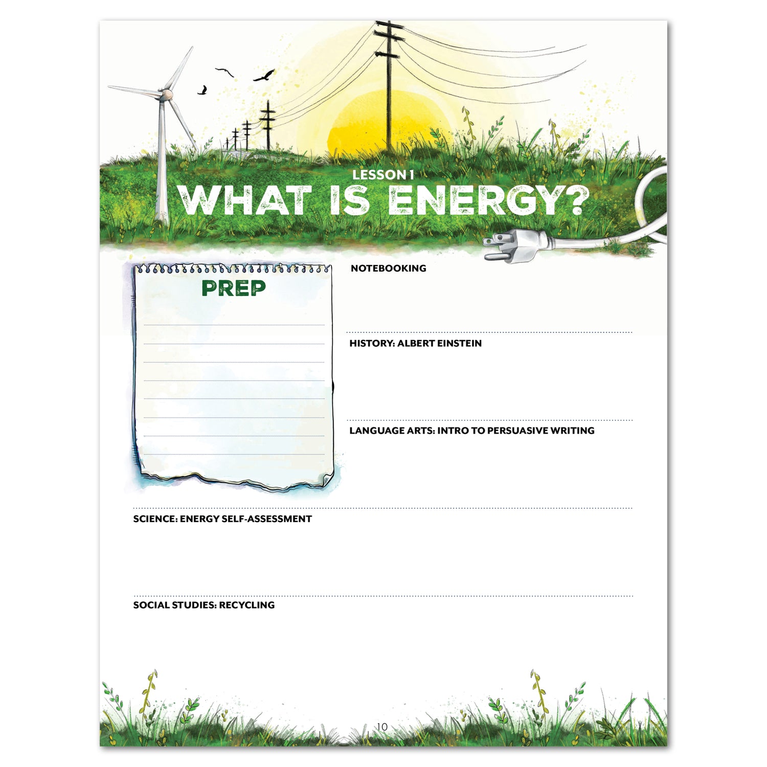 Energy Homeschool Unit Study Printed Unit Planner Lesson 1 Prep Page