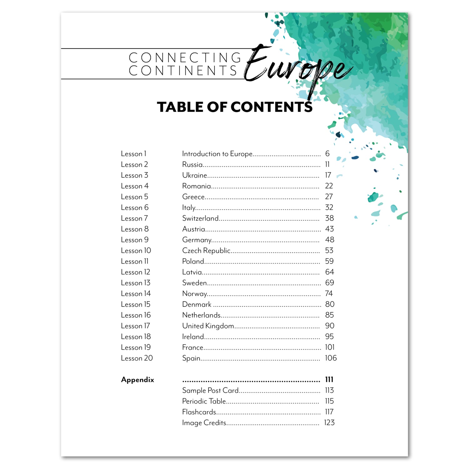 Europe homeschool unit study digital student workbook table of contents