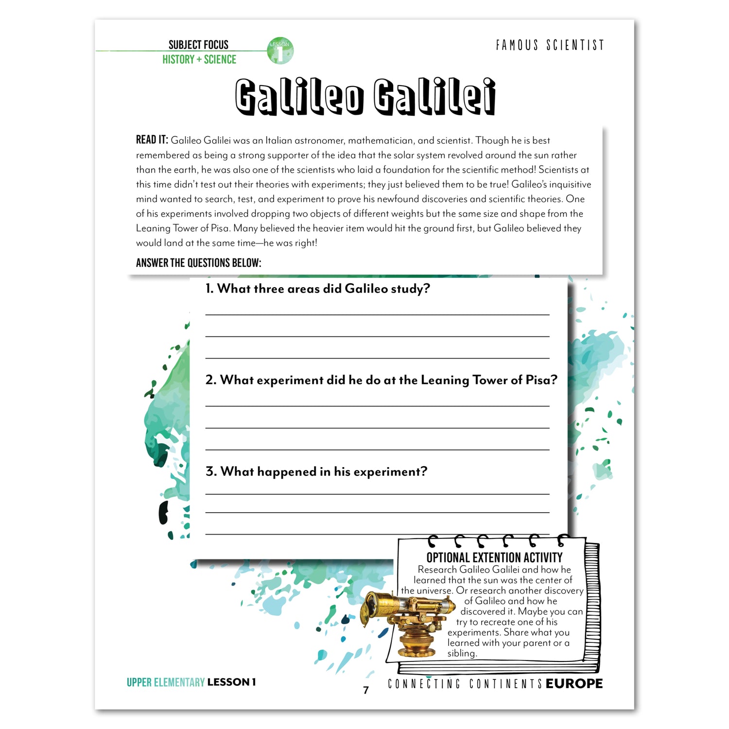Europe homeschool unit study printed student book upper elementary lesson one