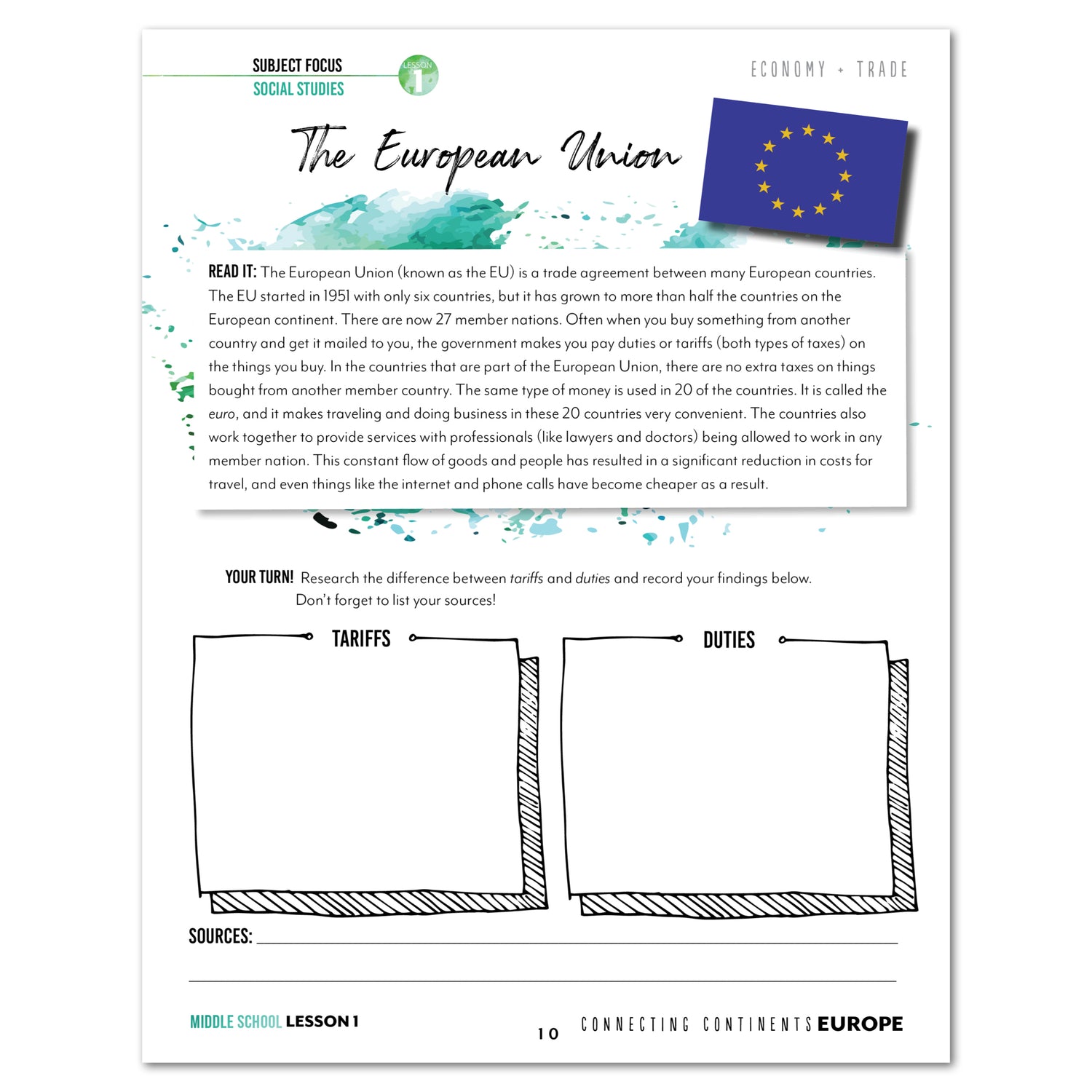 Europe homeschool unit study printed student book middle school lesson one