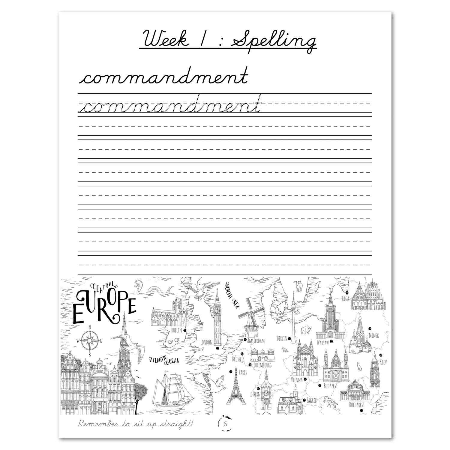 Europe homeschool unit study digital cursive student workbook week spelling lesson