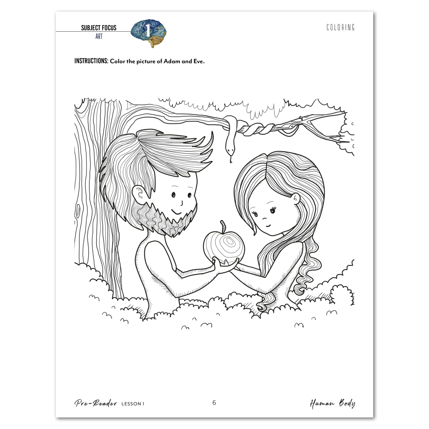 Human Body homeschool unit study printed student workbook in pre-reader lesson one
