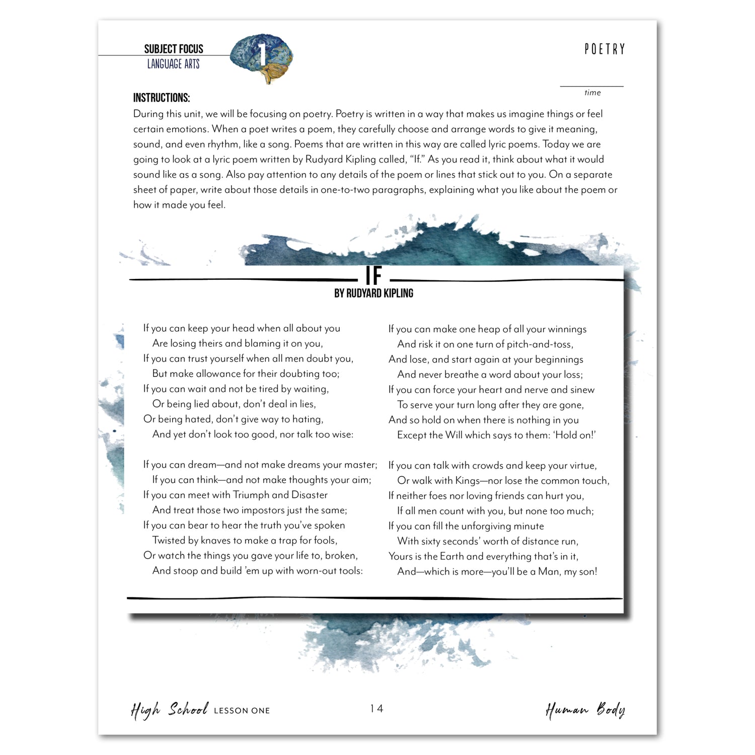 Human Body homeschool unit study printed student workbook in high school lesson one