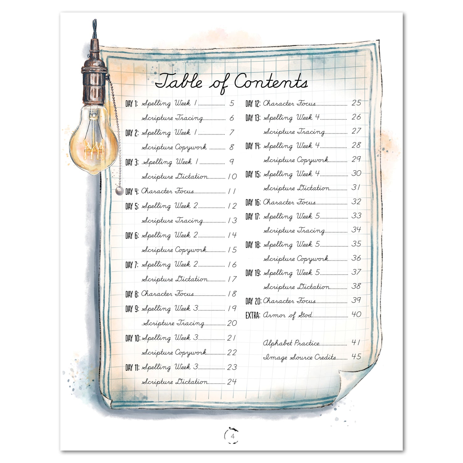 Inventions and Ideas homeschool unit study printed student workbook in cursive table of contents