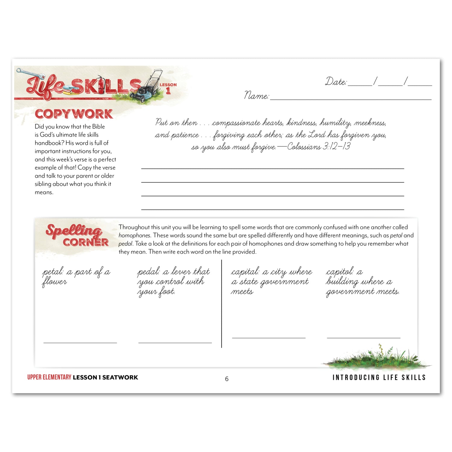 Life Skills homeschool unit study digital upper elementary cursive seatwork journal lesson 15