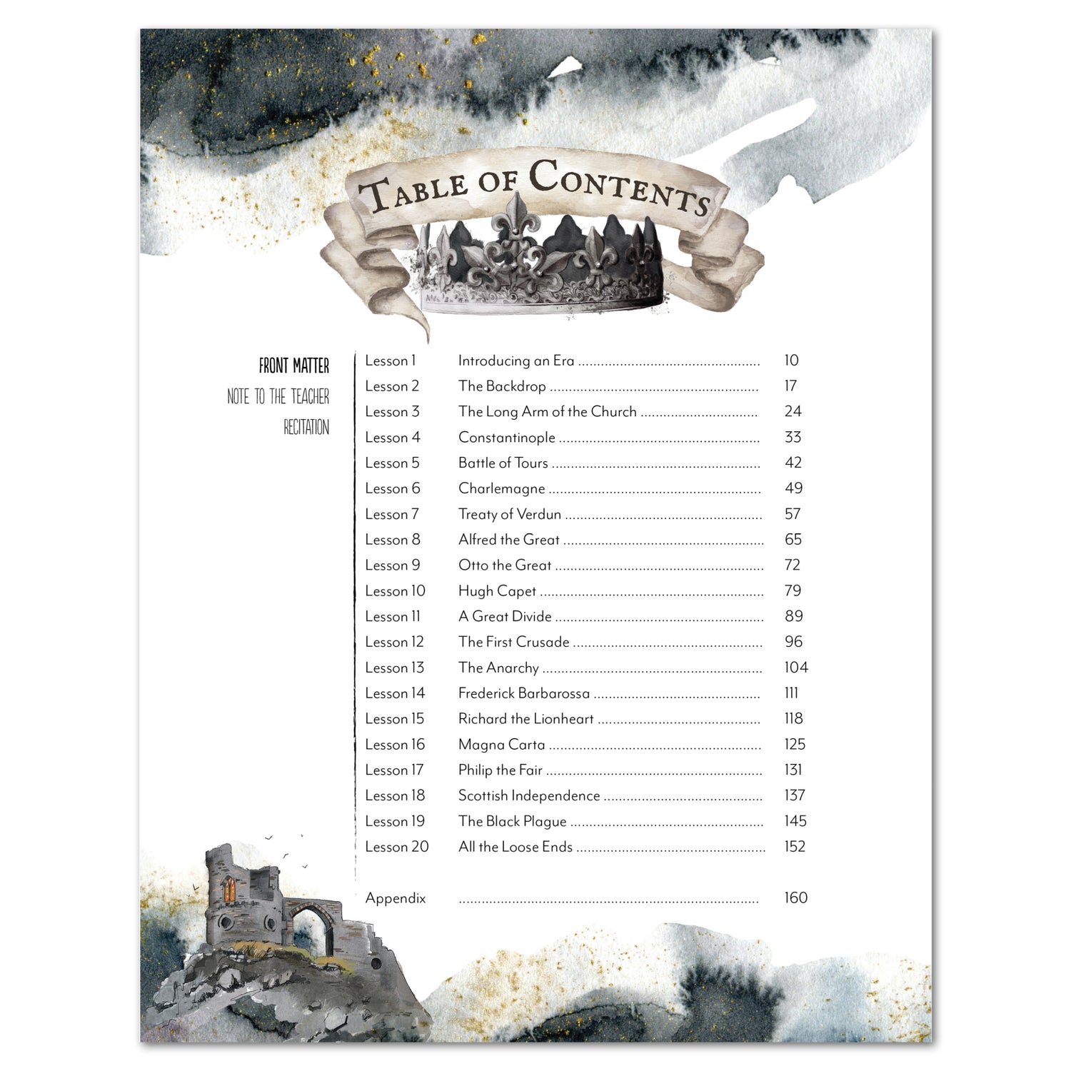 Middle Ages homeschool unit study printed teacher's guide table of contents