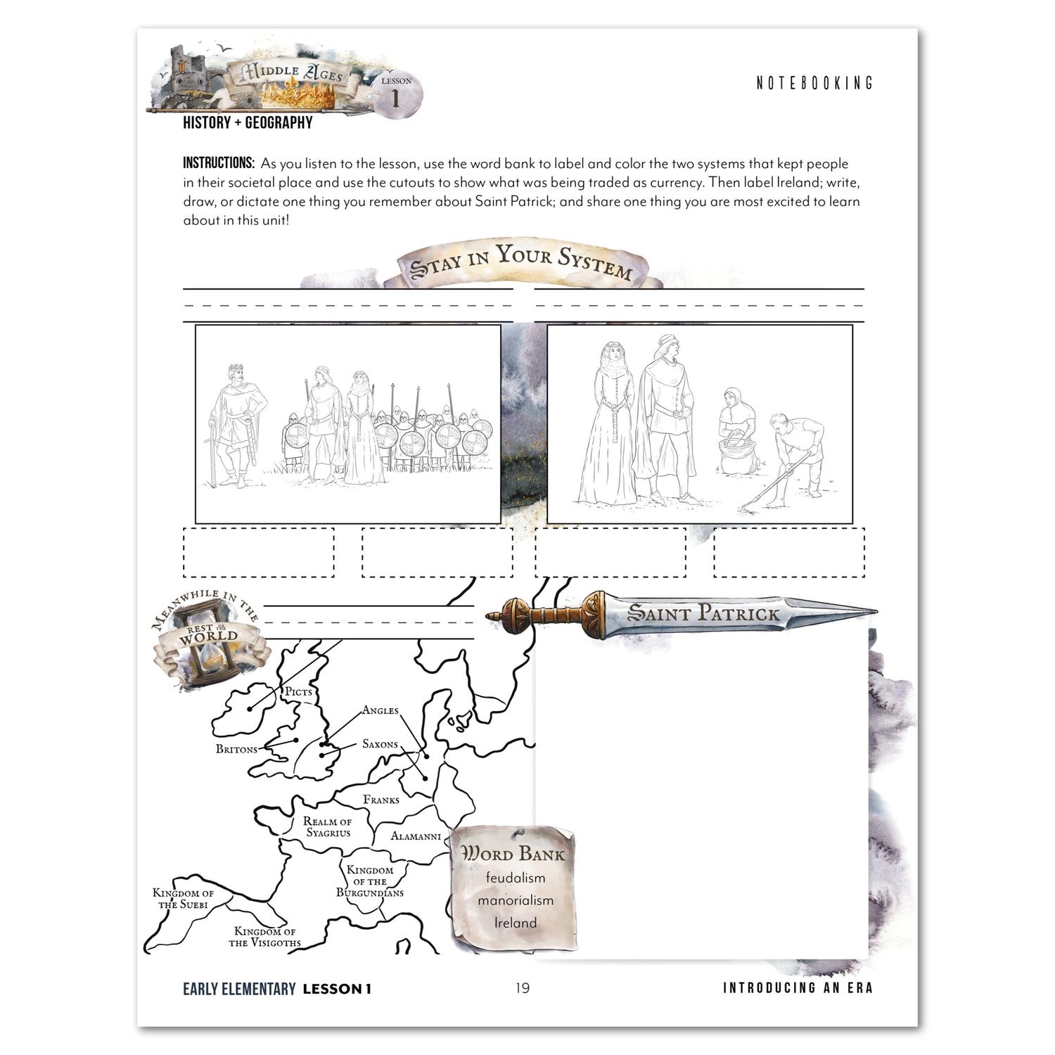 Middle Ages homeschool unit study digital student workbook in early elementary with teacher's guide bundle lesson one